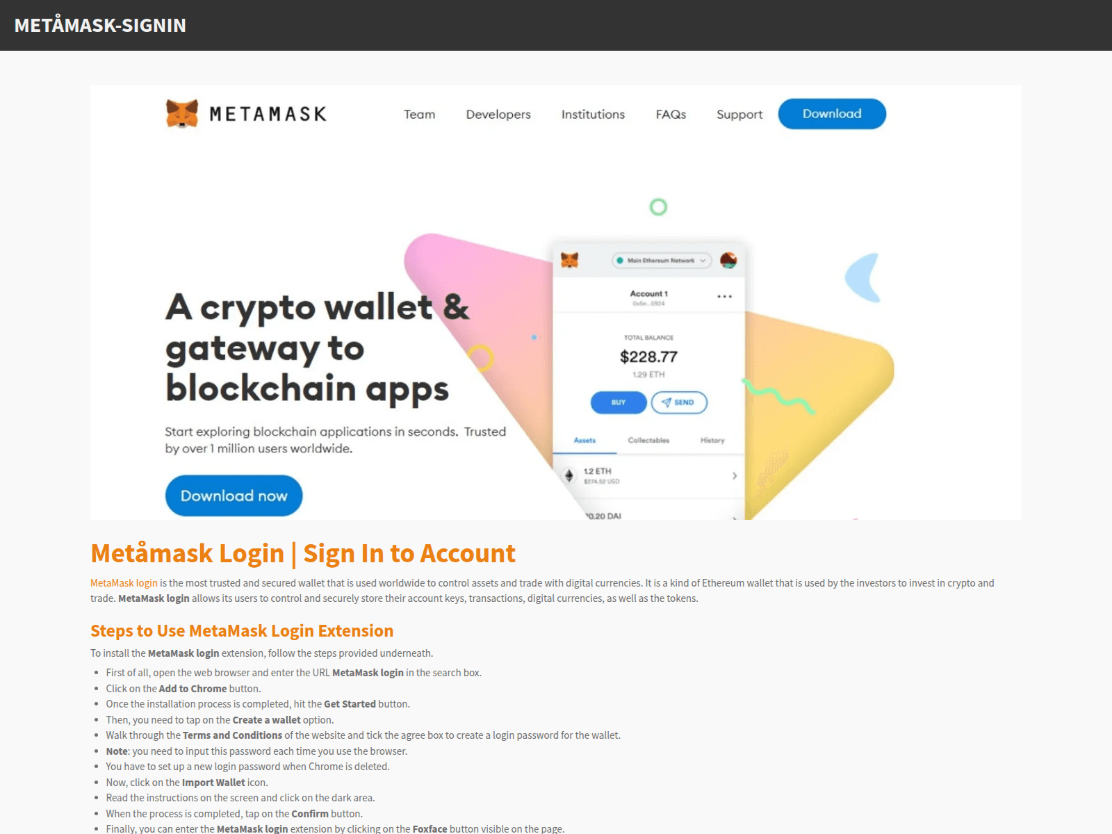 Screenshot of metamisk-signin.webador.com