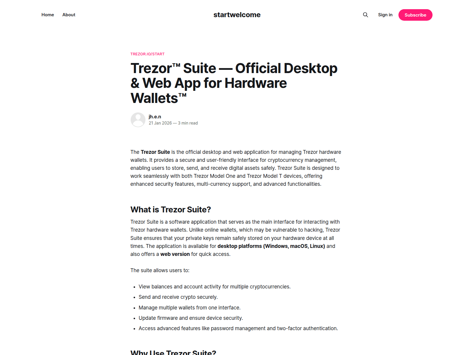 Screenshot of startwelcome.ghost.io/suite