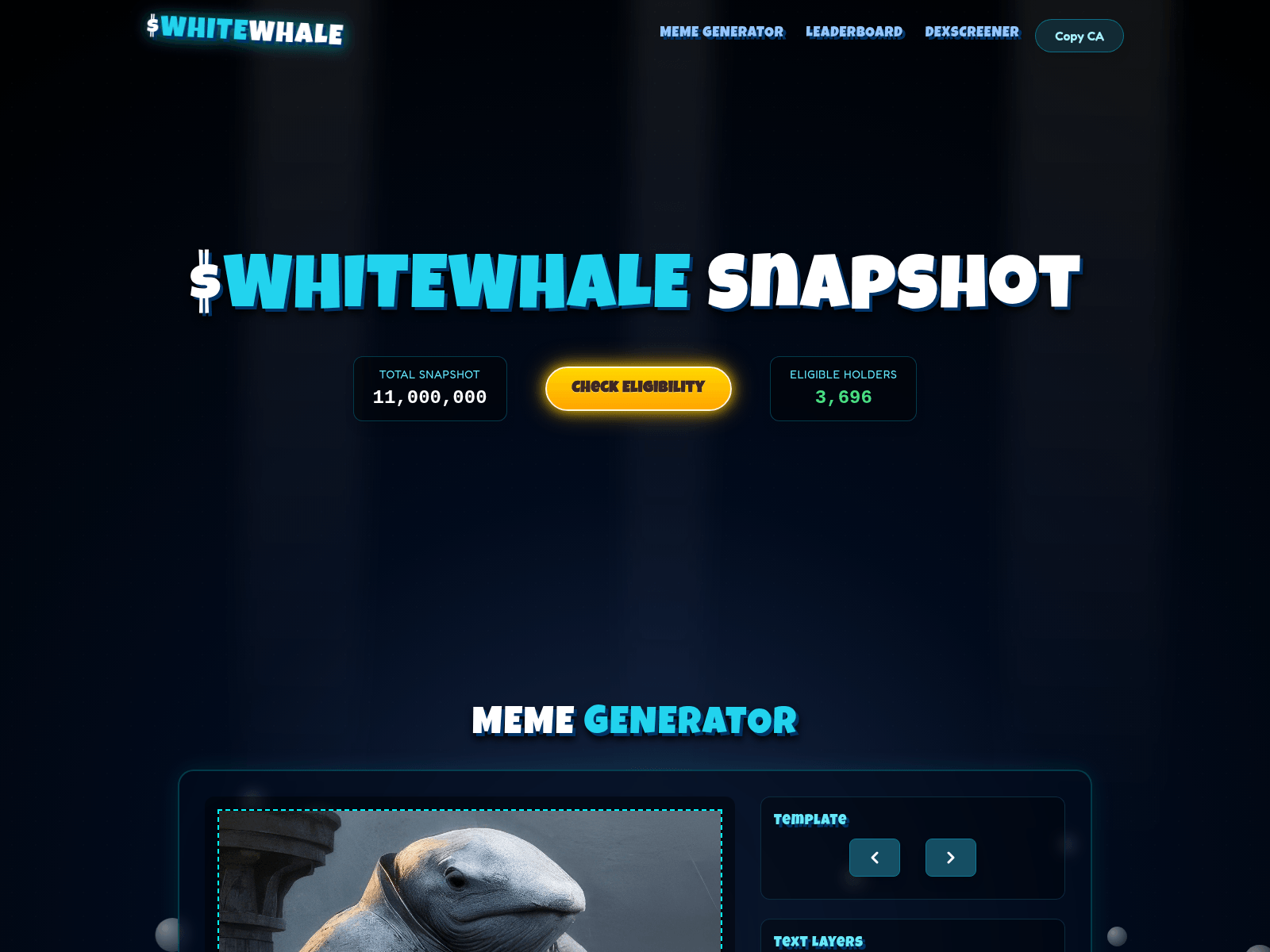 Screenshot of app.whitewhalesmeme.com