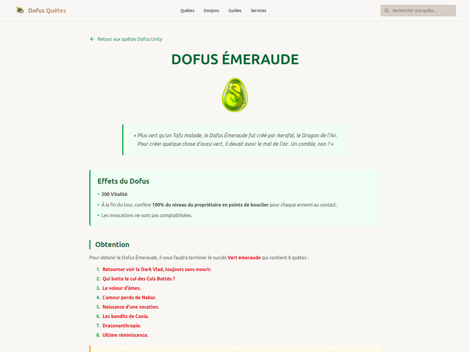 Screenshot of www.dofus-quetes.fr/dofus-emeraude