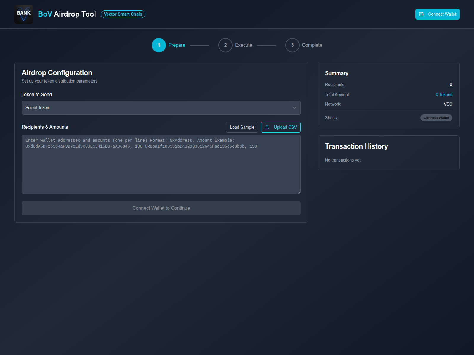 Screenshot of airdrop.bankofvector.com