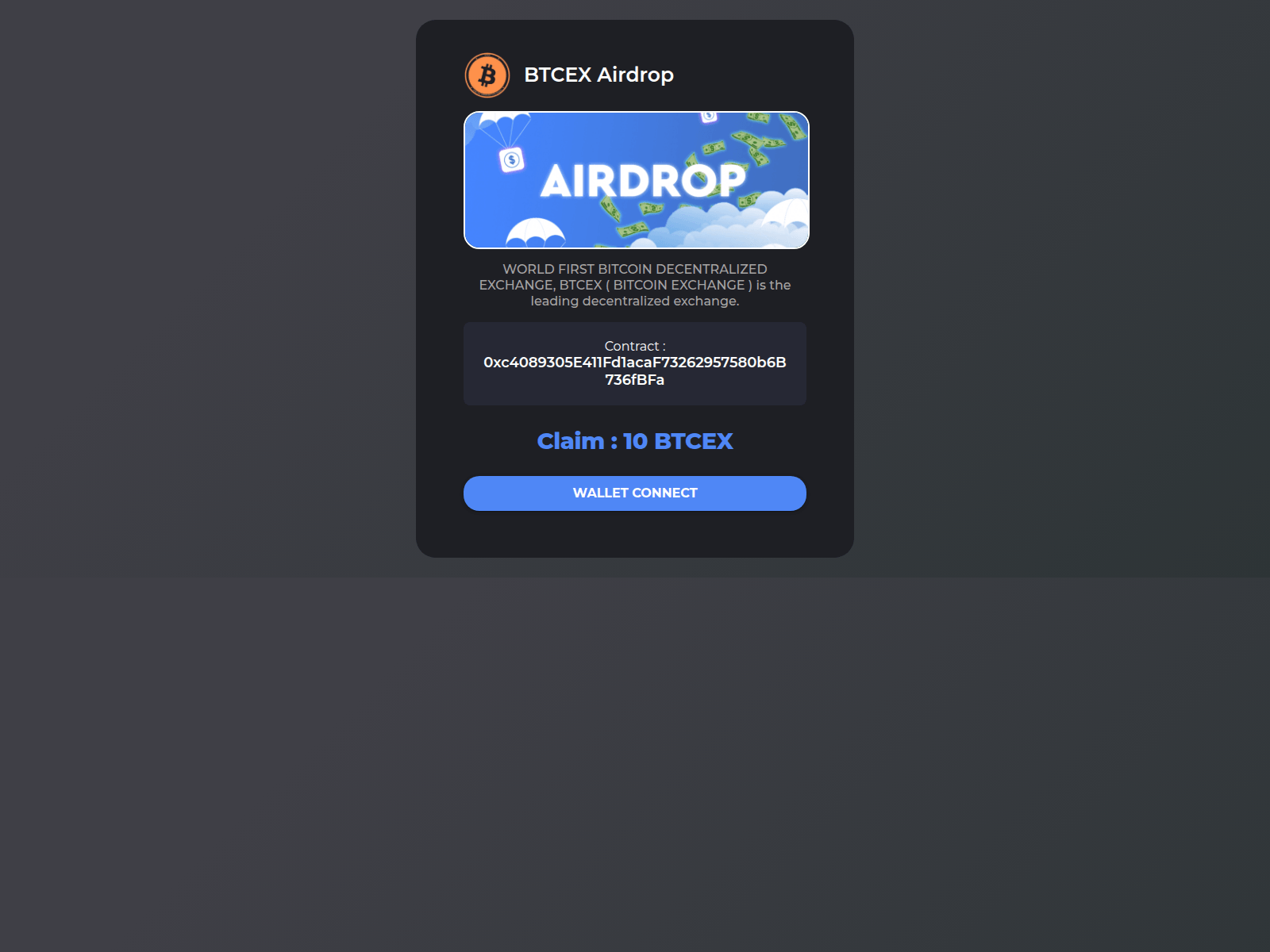 Screenshot of airdrop.bitcoinexchange.finance