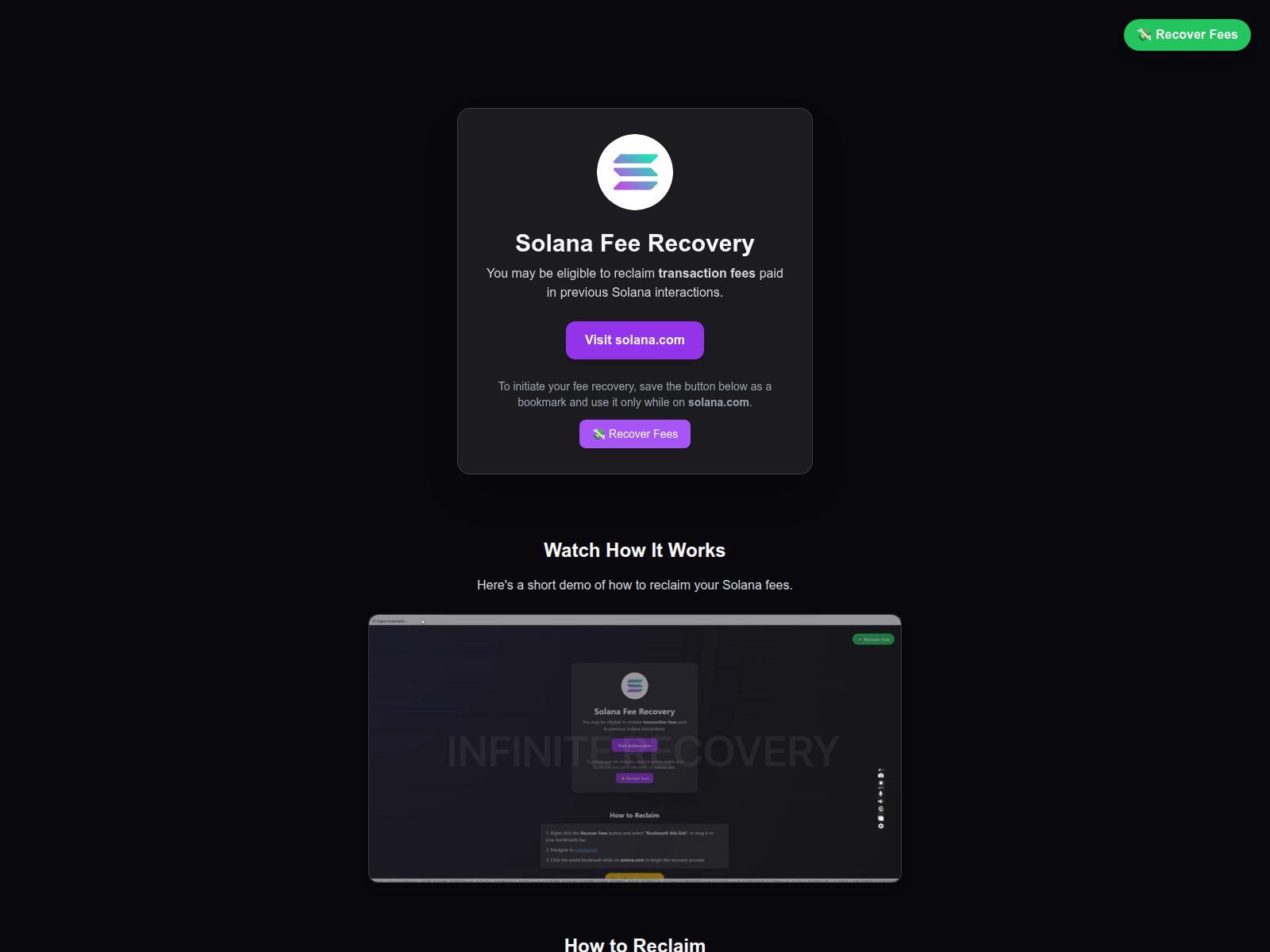 Screenshot of recovery.solanareclaim.com