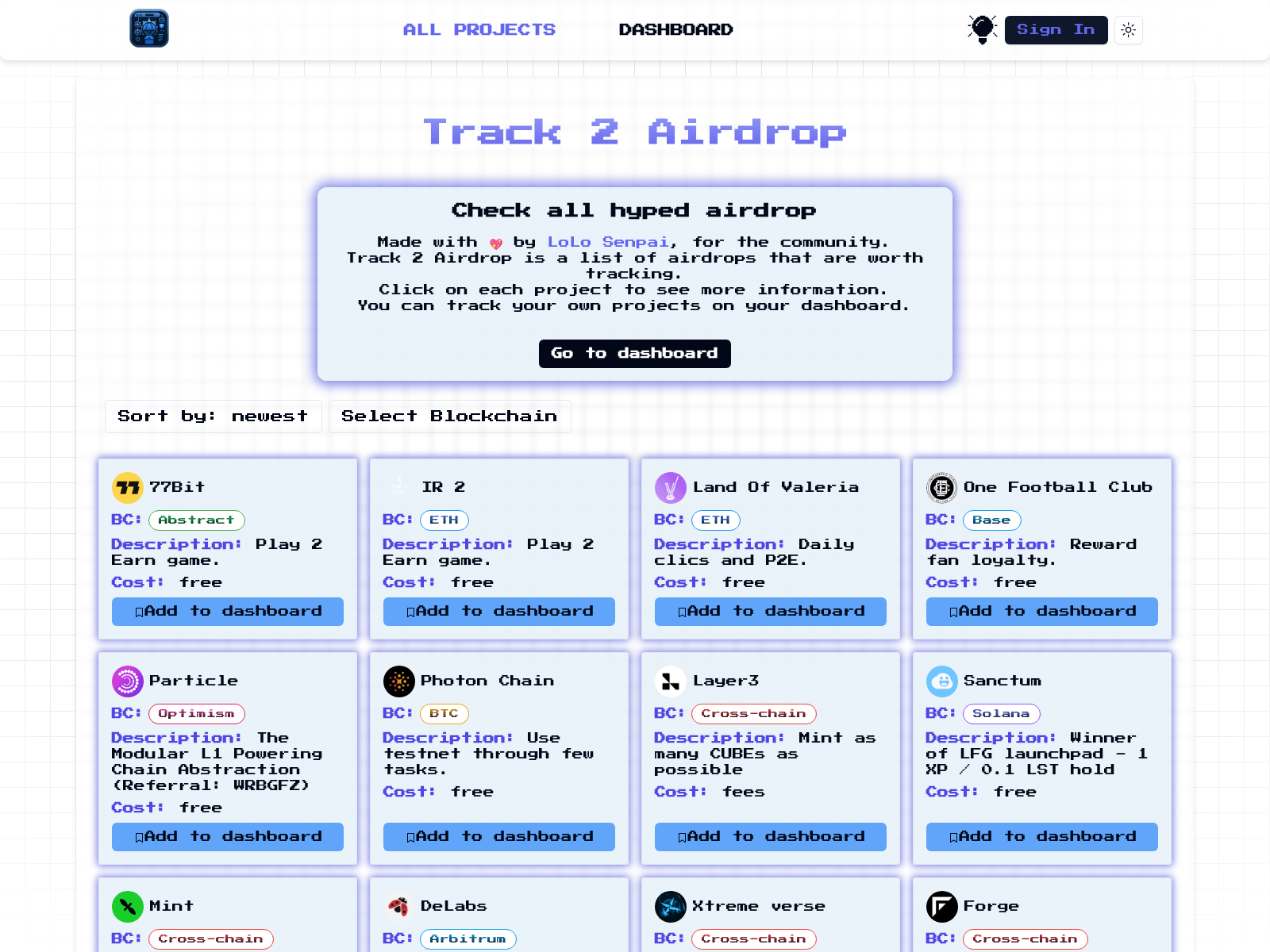 Screenshot of track2airdrop.lololabs.xyz