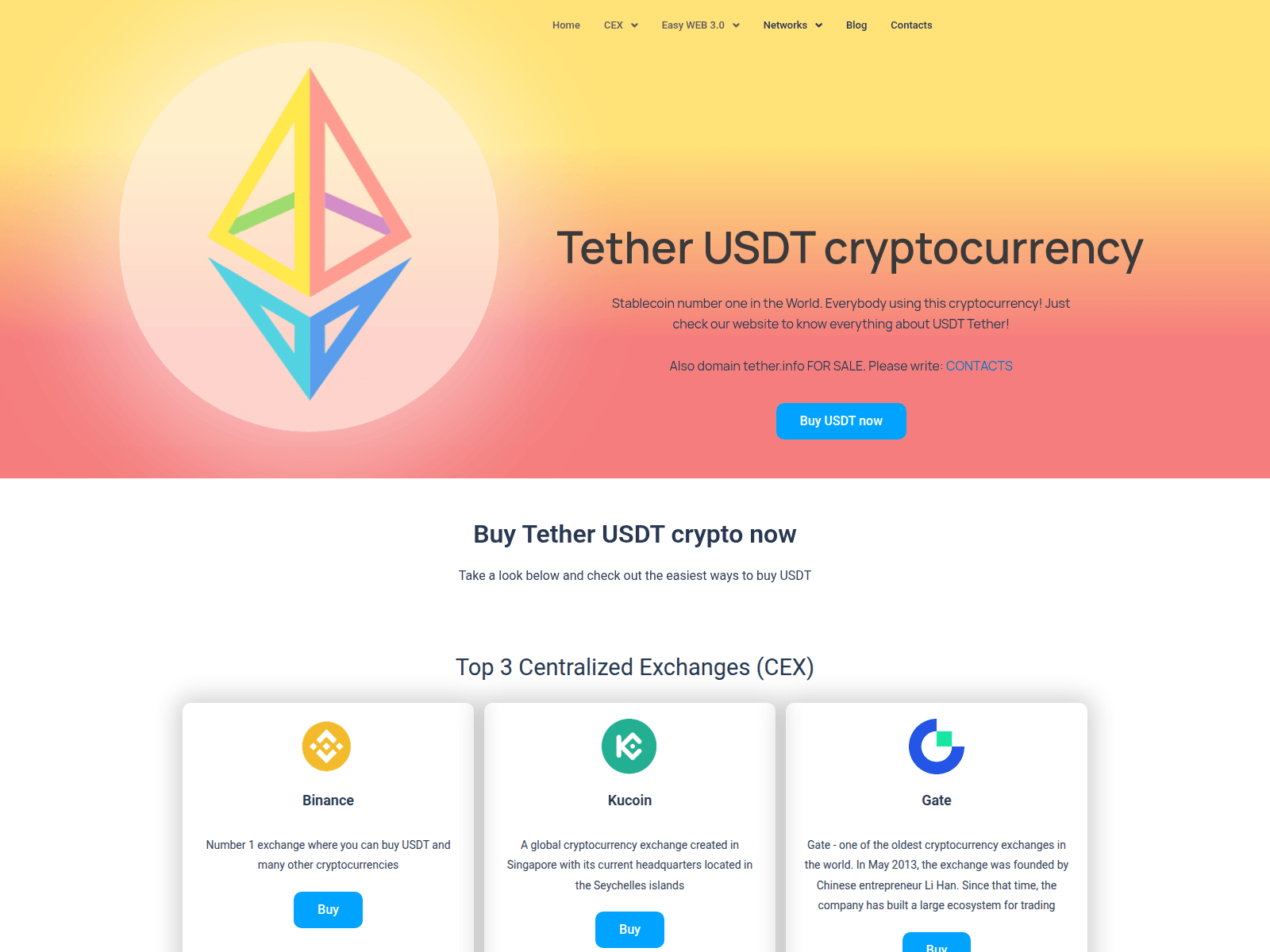 Screenshot of tether.info