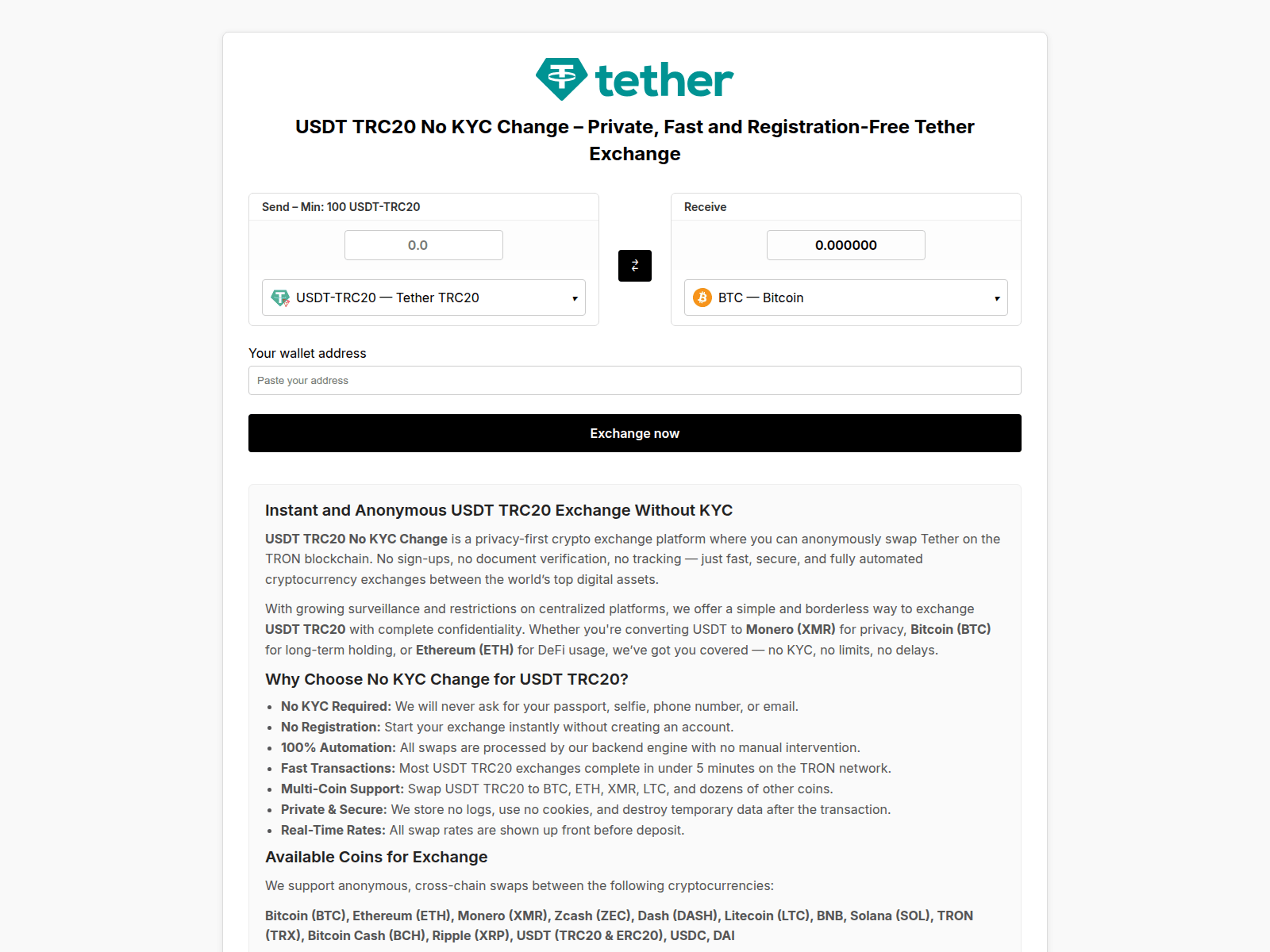 Screenshot of usdt-trc20-change.exchange