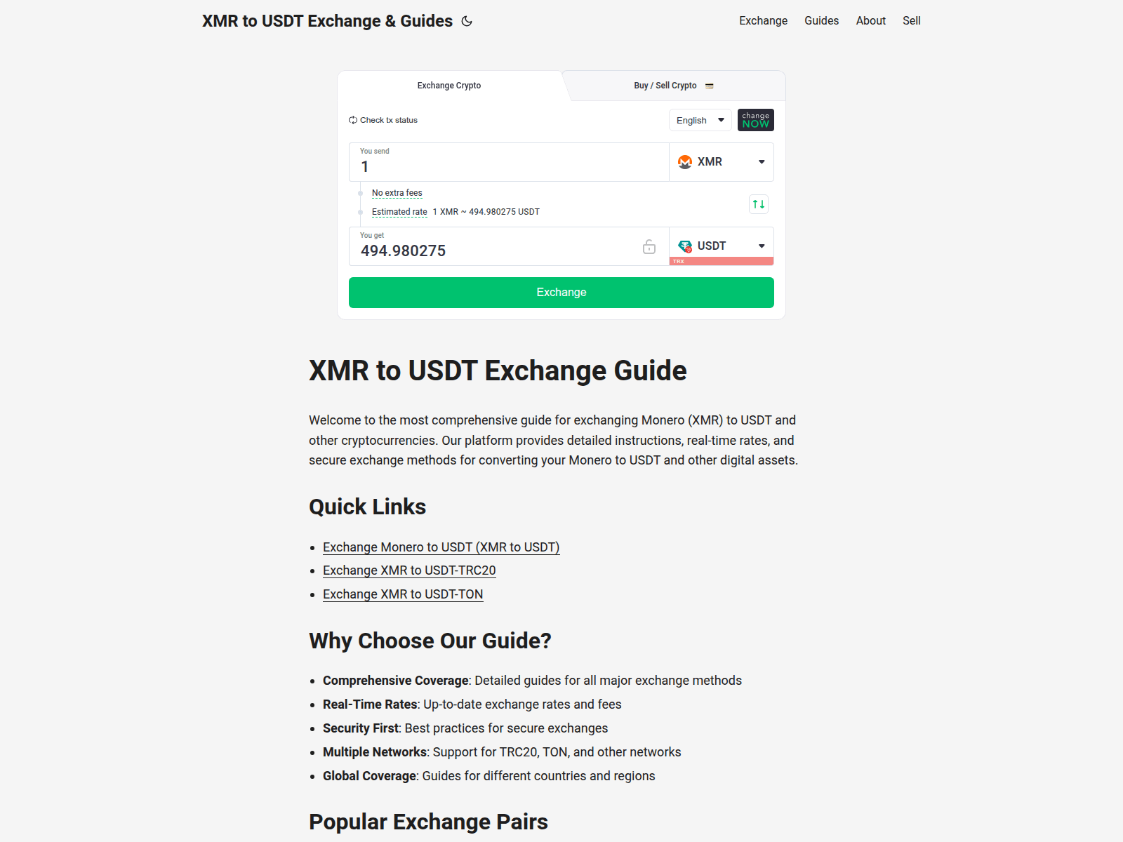Screenshot of xmr2usdt.com