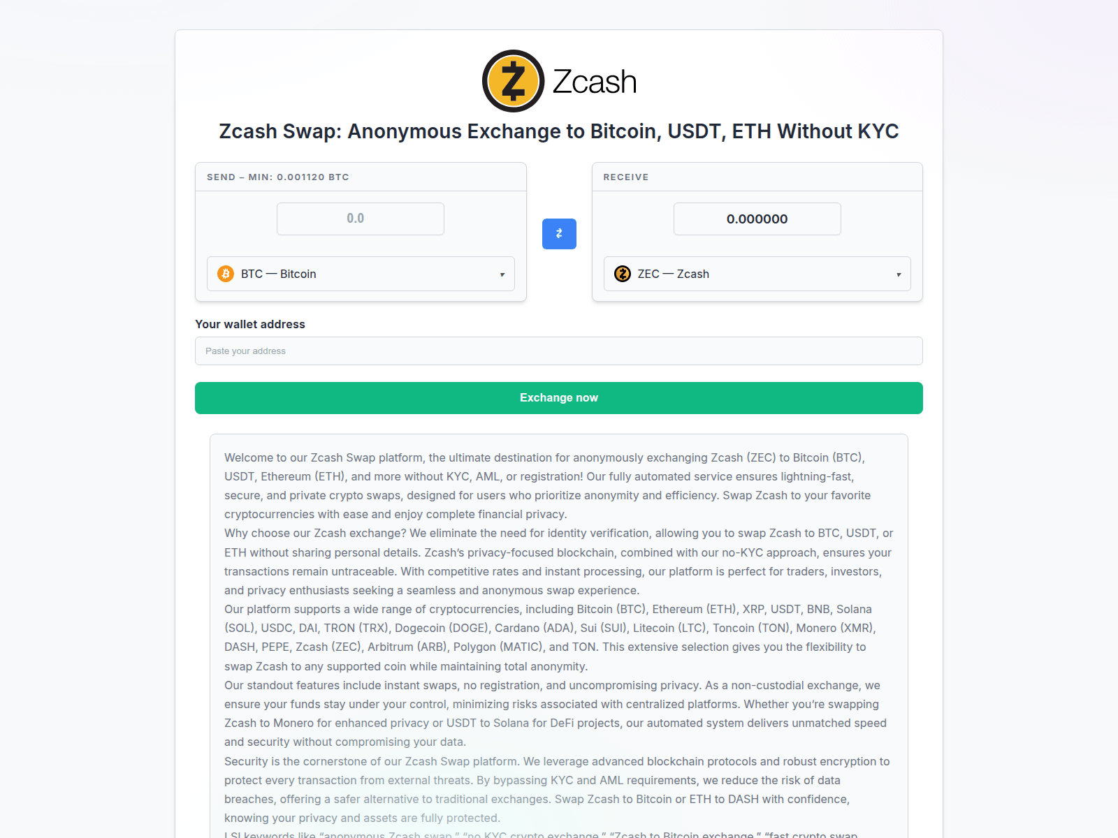 Screenshot of zcash-zec.exchange
