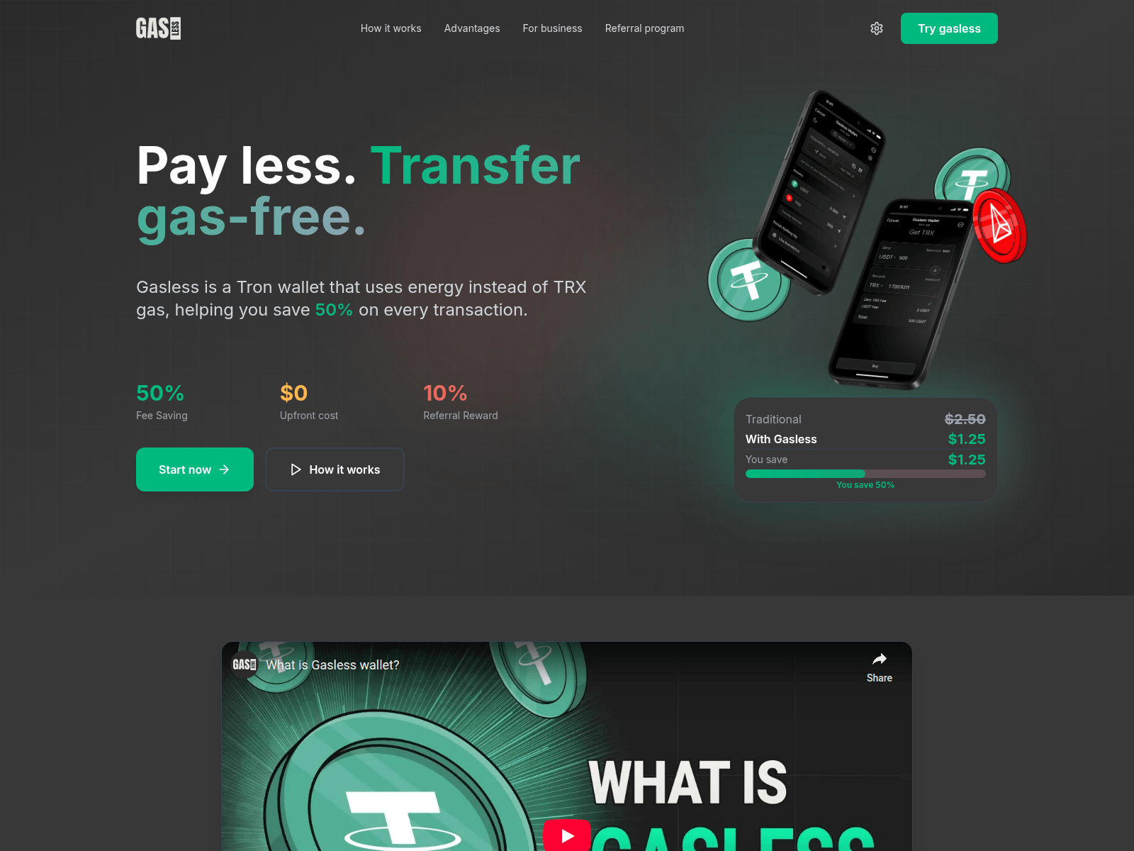 Screenshot of gaslesswallet.io