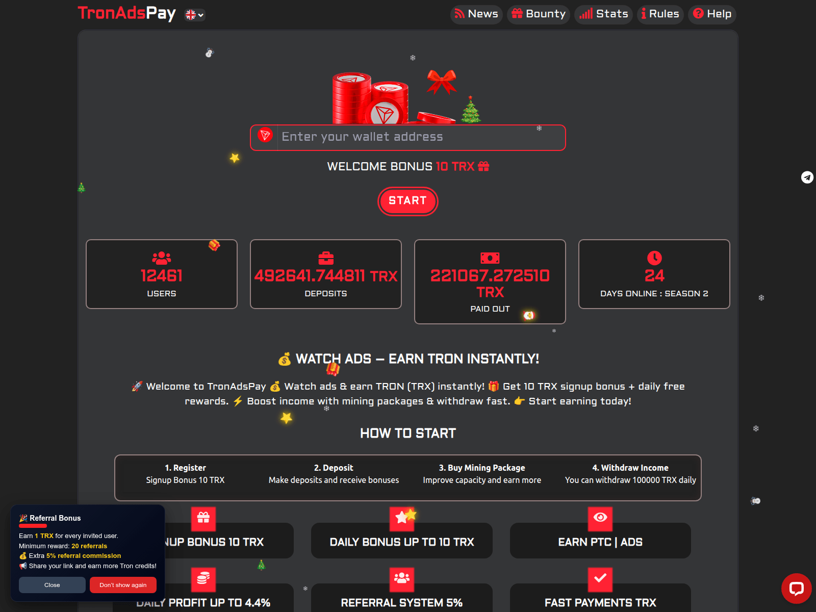 Screenshot of tronadspay.com