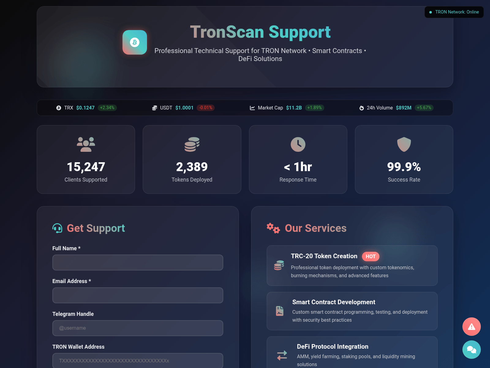Screenshot of www.tronscansupport.com
