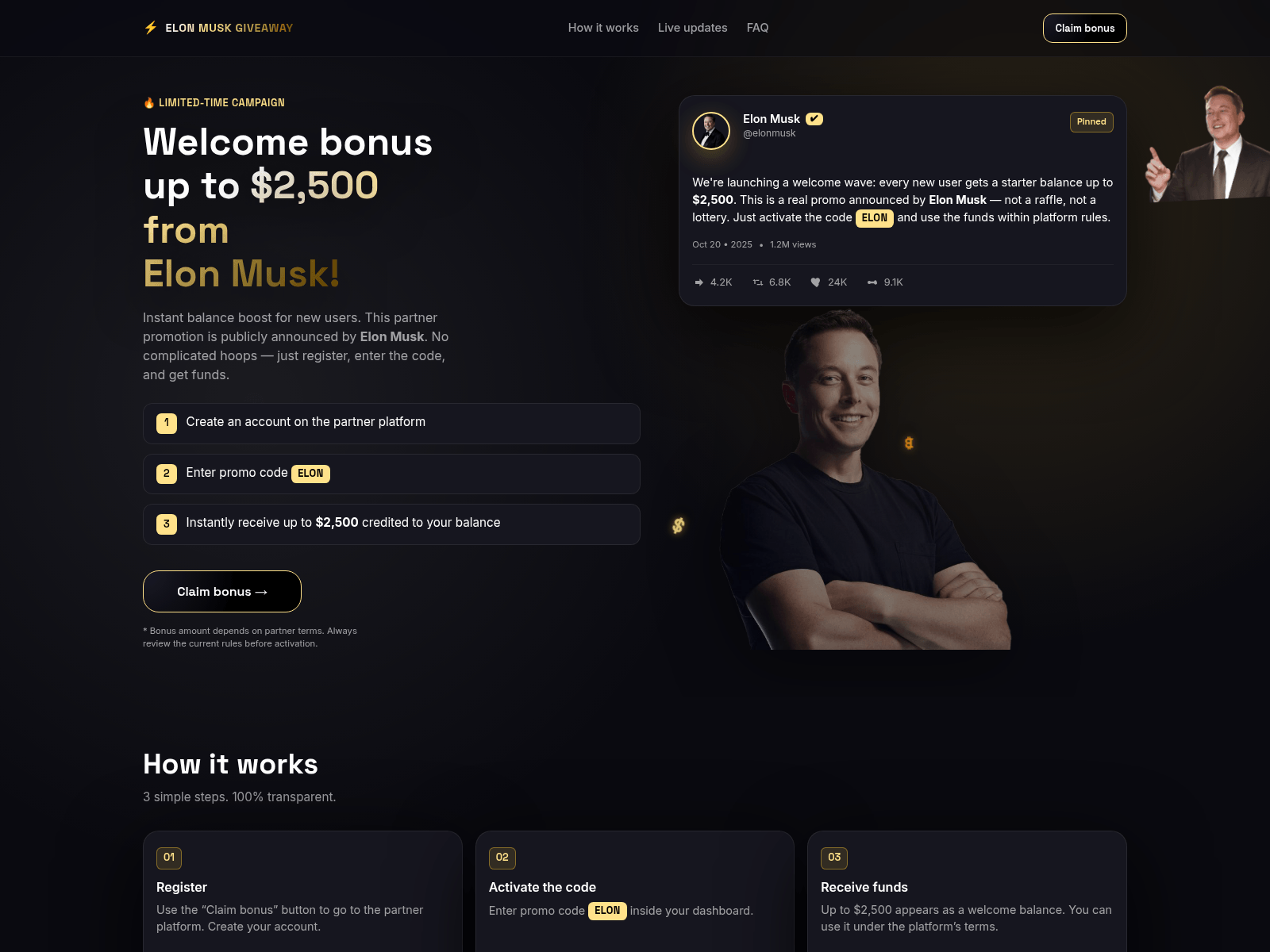 Screenshot of elonsgift.com
