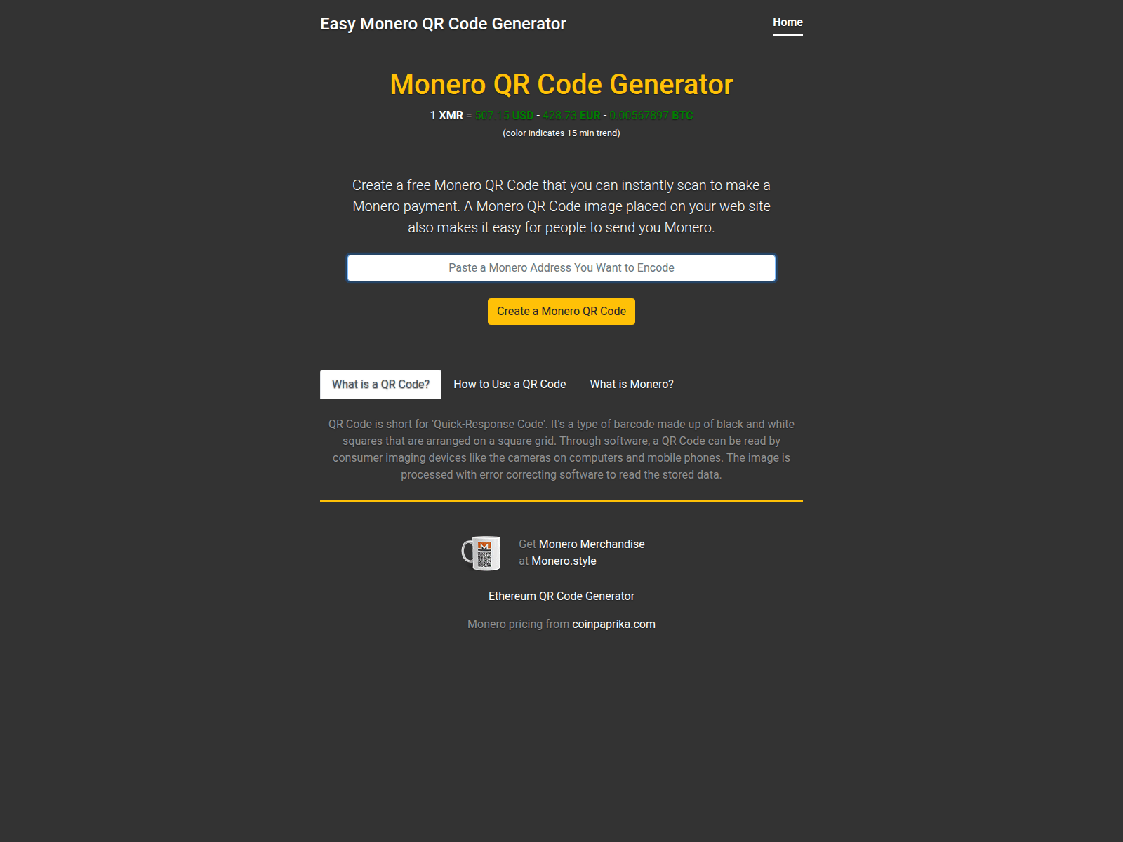 Screenshot of monero-qr-code-generator.com