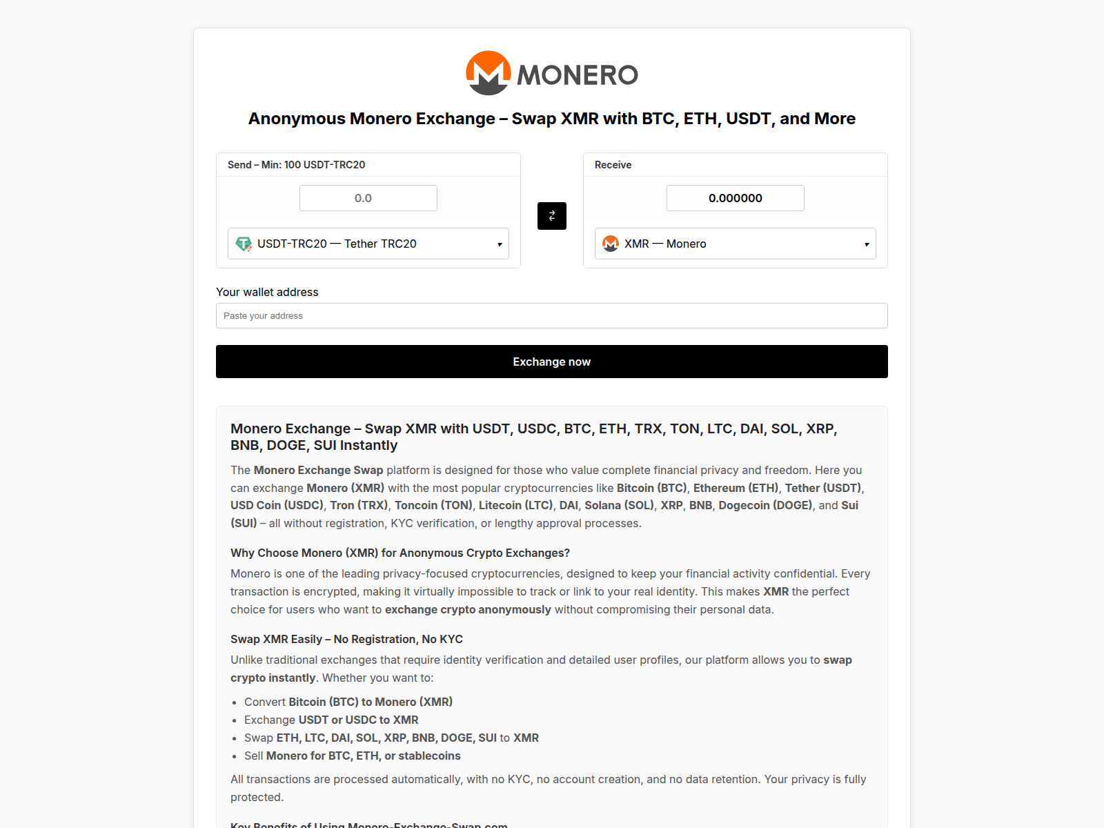 Screenshot of monero-exchange-swap.com