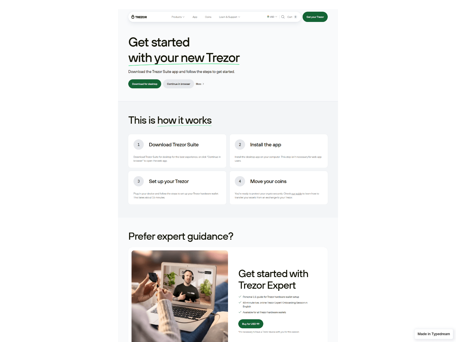 Screenshot of concet-trezor-auth-us.typedream.app