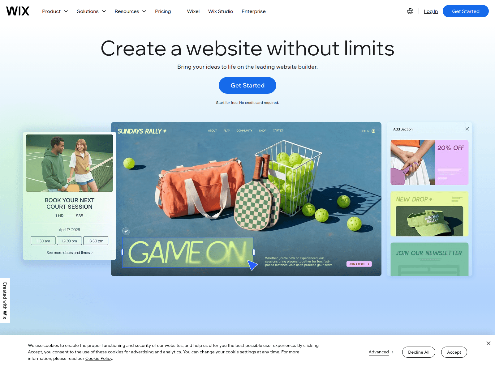 Screenshot of wix.com