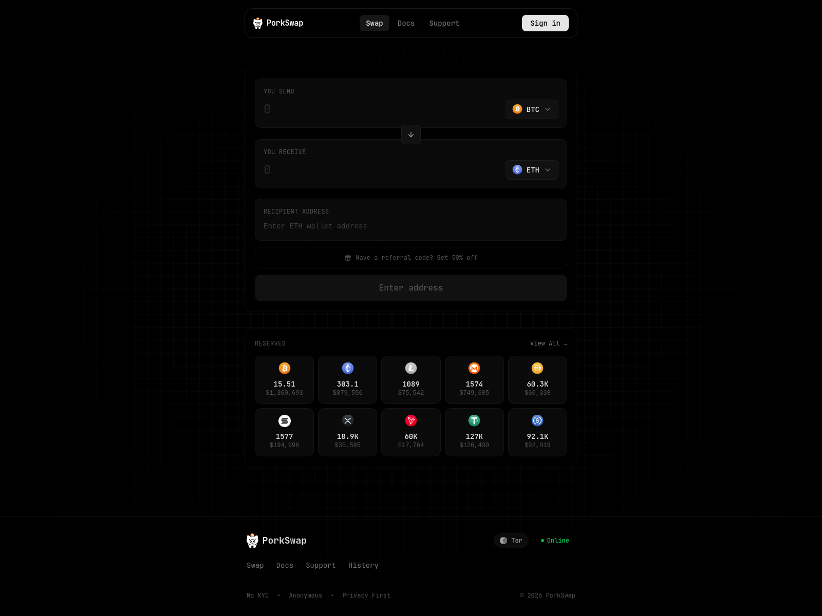 Screenshot of porkswap.exchange