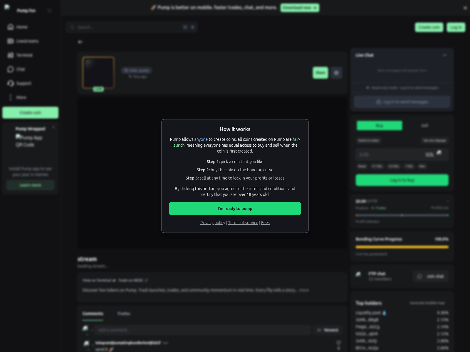 Screenshot of punq.fun/5gdmkh7frf2chex8atrmrs75s87gbndd4spxhivcpump