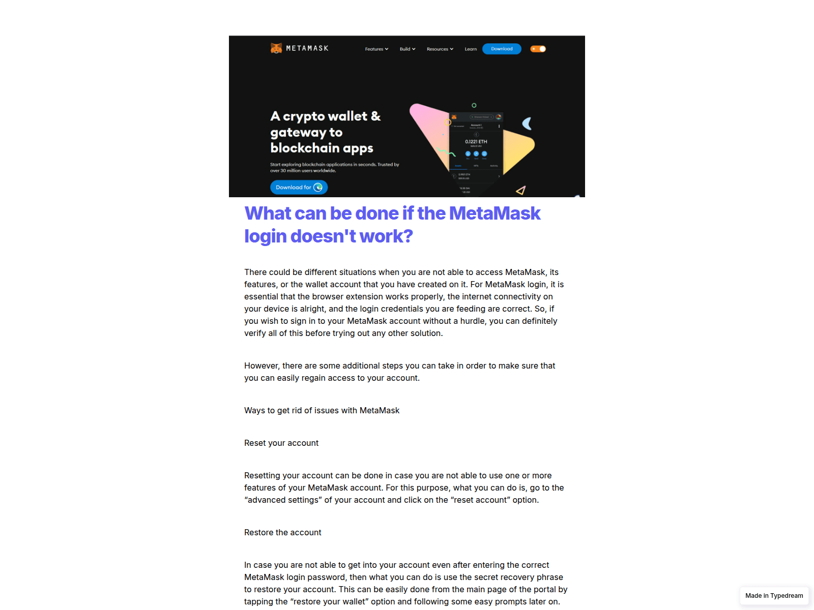 Screenshot of what-can-be-done-if-the-metamask-login-doesnt-work.typedream.app