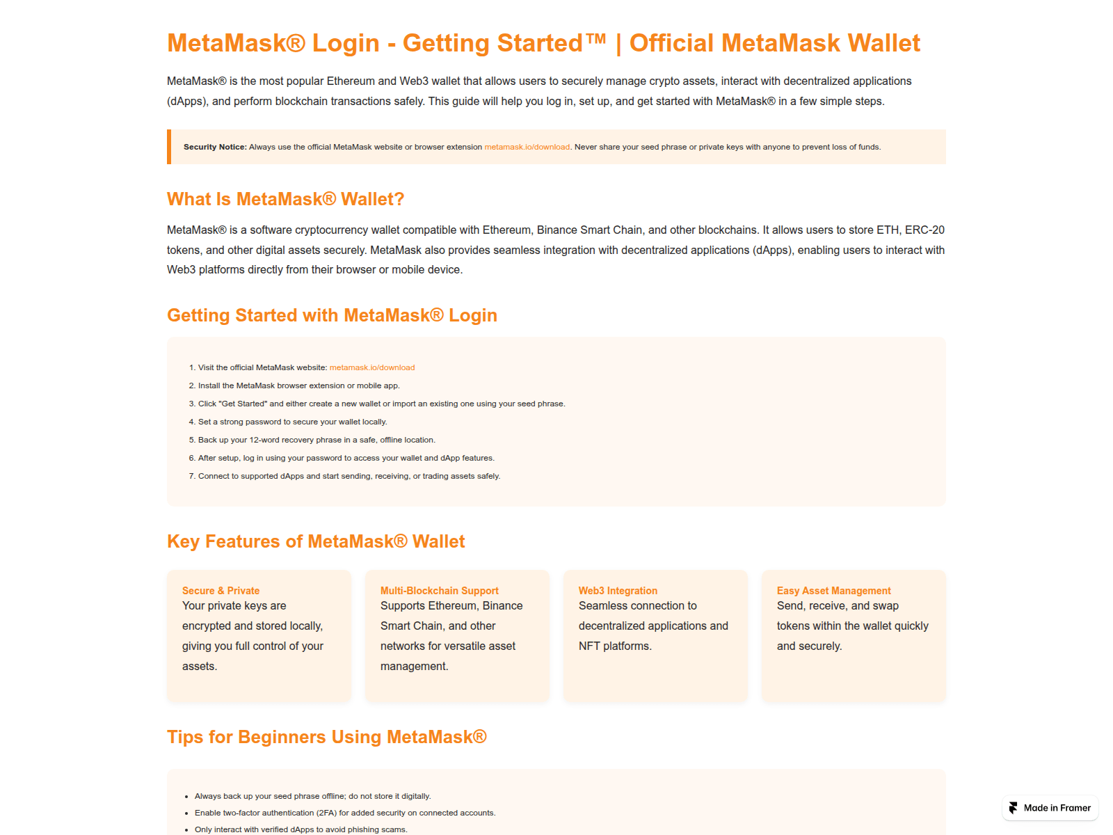 Screenshot of metamask-wallet.framer.ai