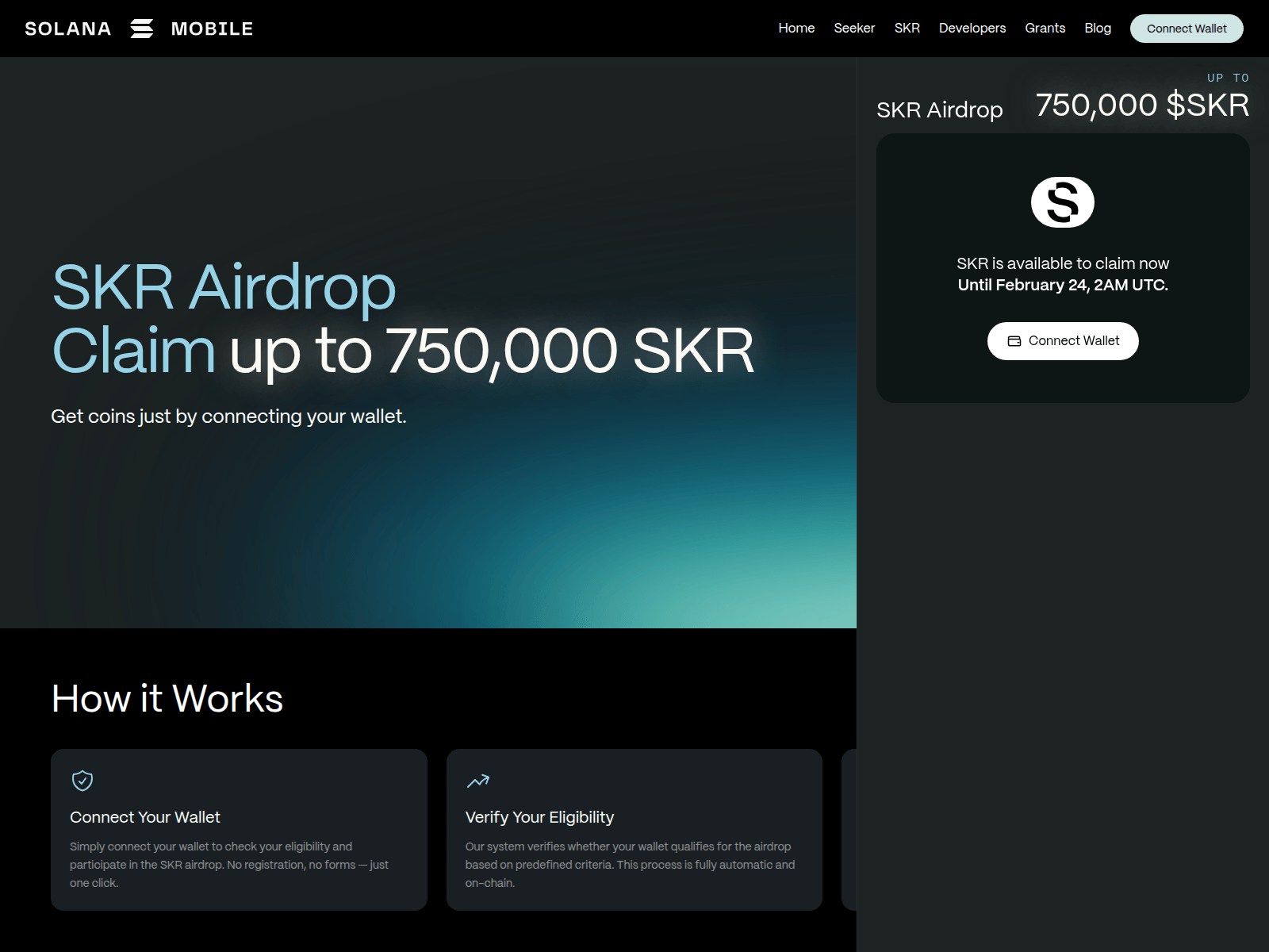 Screenshot of airdrop.seeker.run