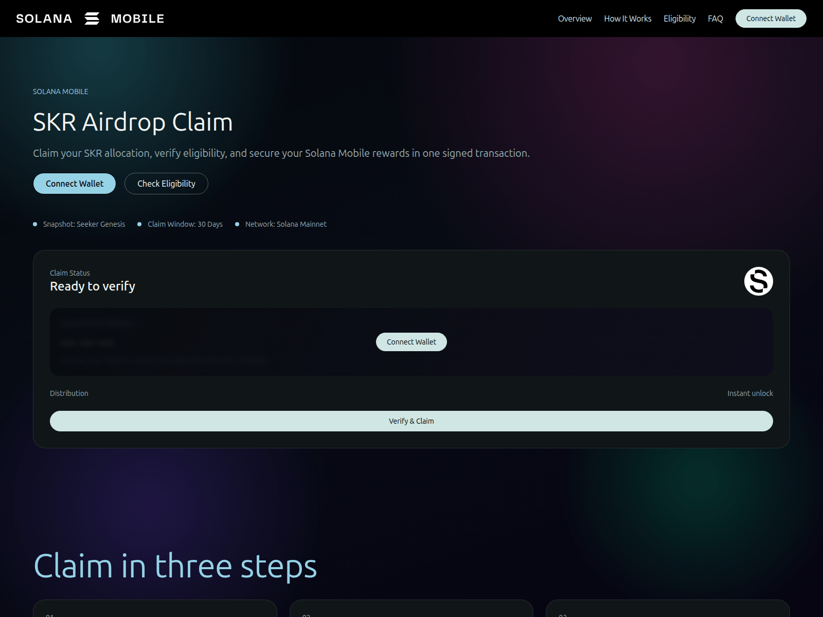 Screenshot of claims.solana-mobile.co