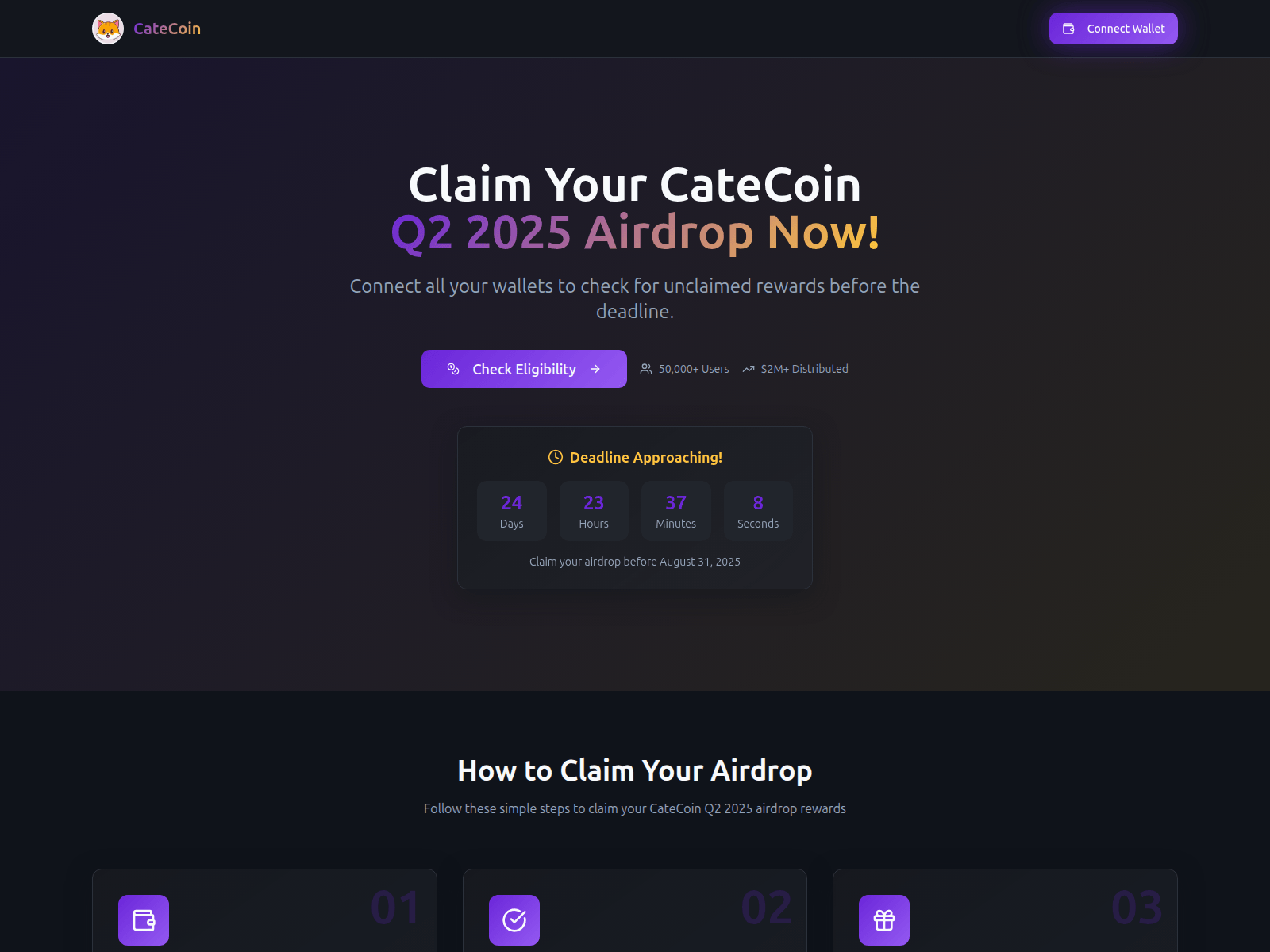 Screenshot of catecoinsrewards.xyz