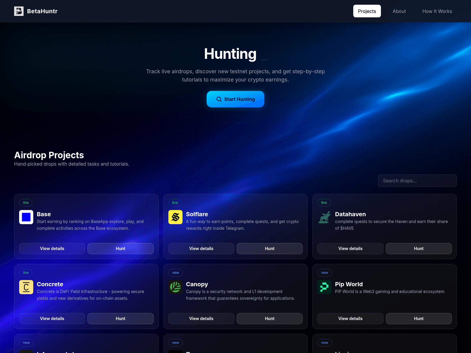 Screenshot of www.betahuntr.com