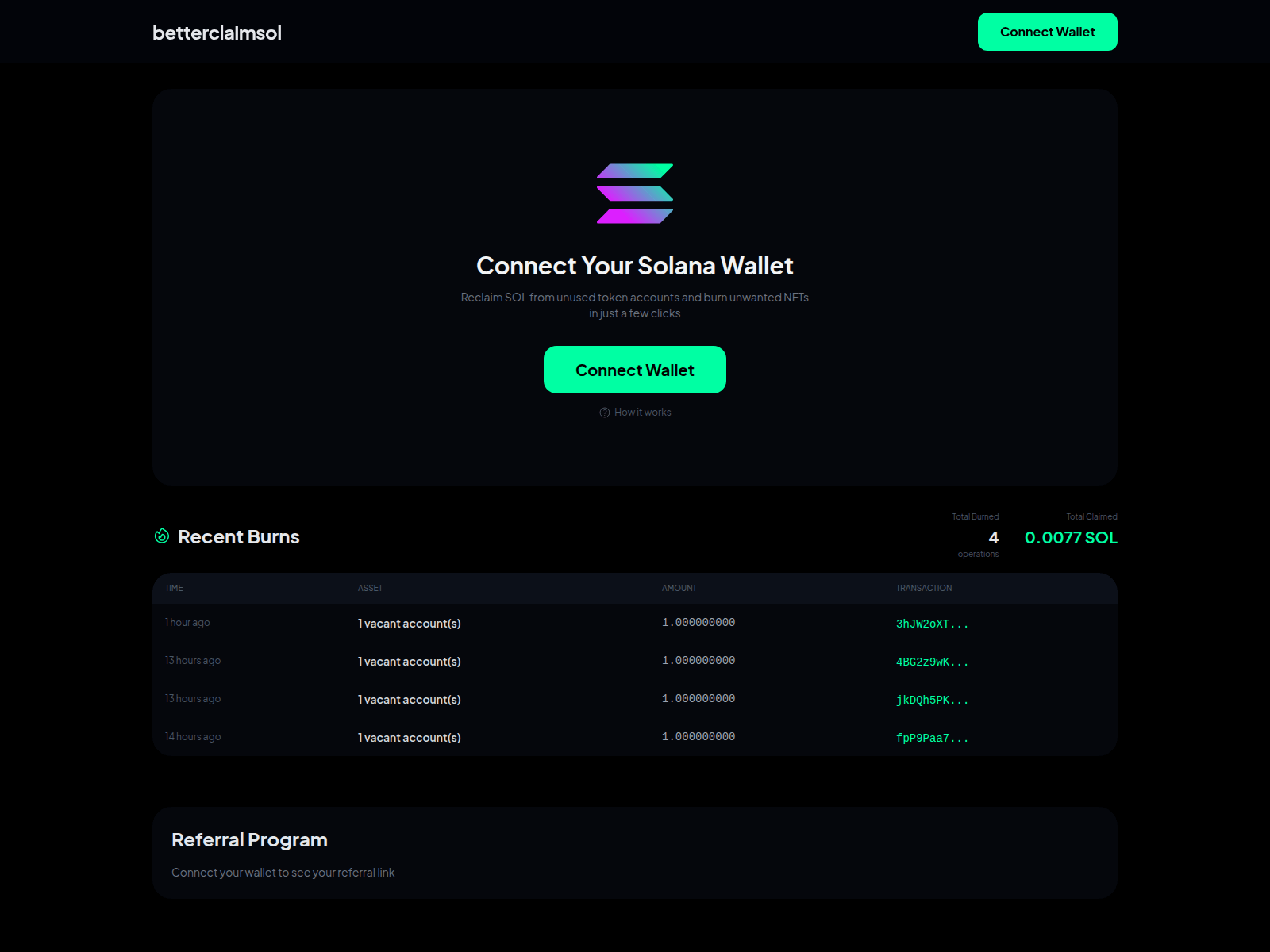 Screenshot of betterclaimsolana.com