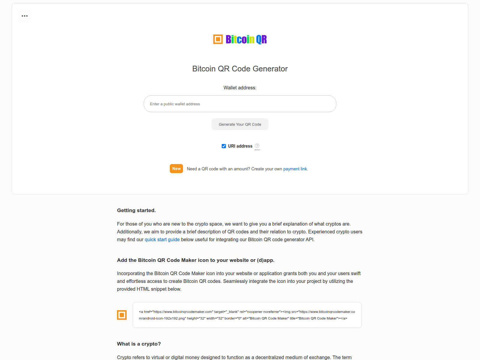 Screenshot of bitcoinqrcodemaker.com