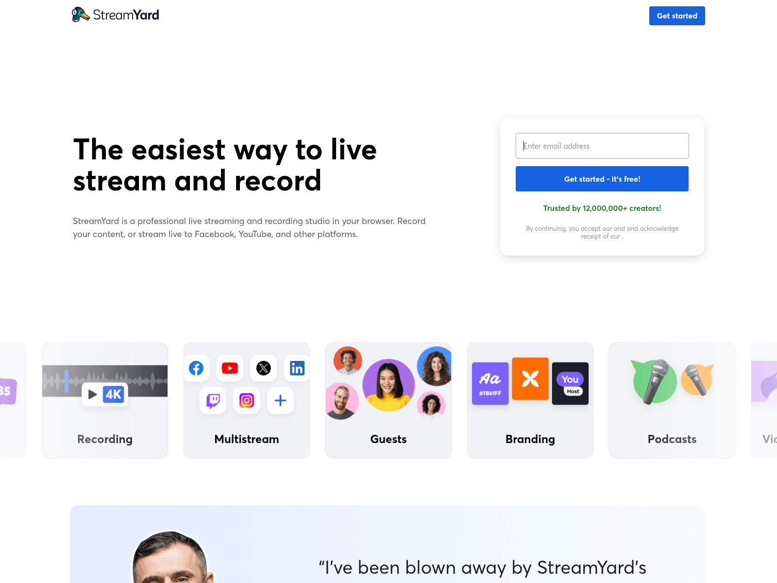 Screenshot of streamyard.digital
