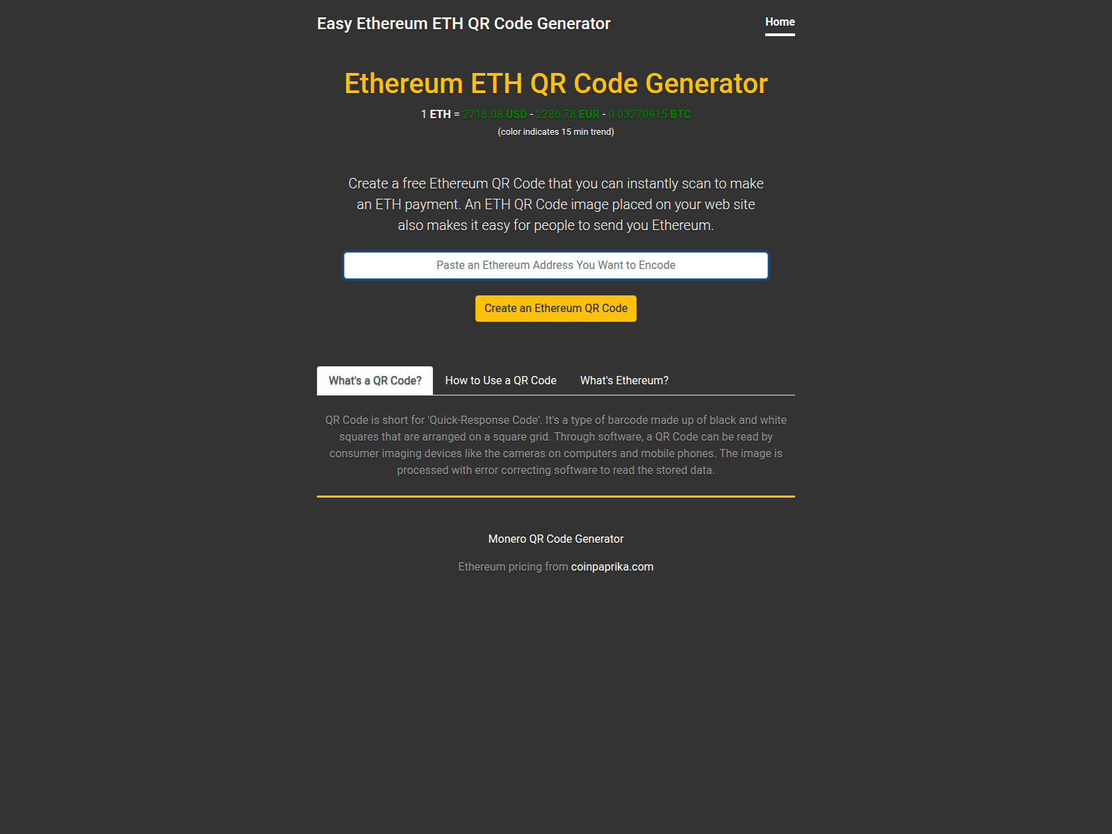 Screenshot of ethereum-qr-code-generator.com