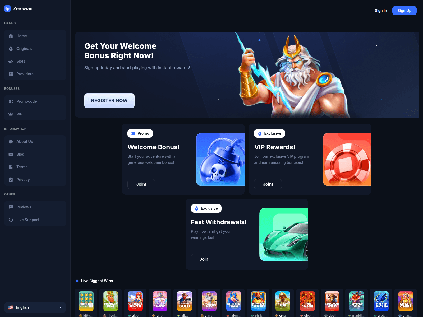 Screenshot of zeroxwin.com