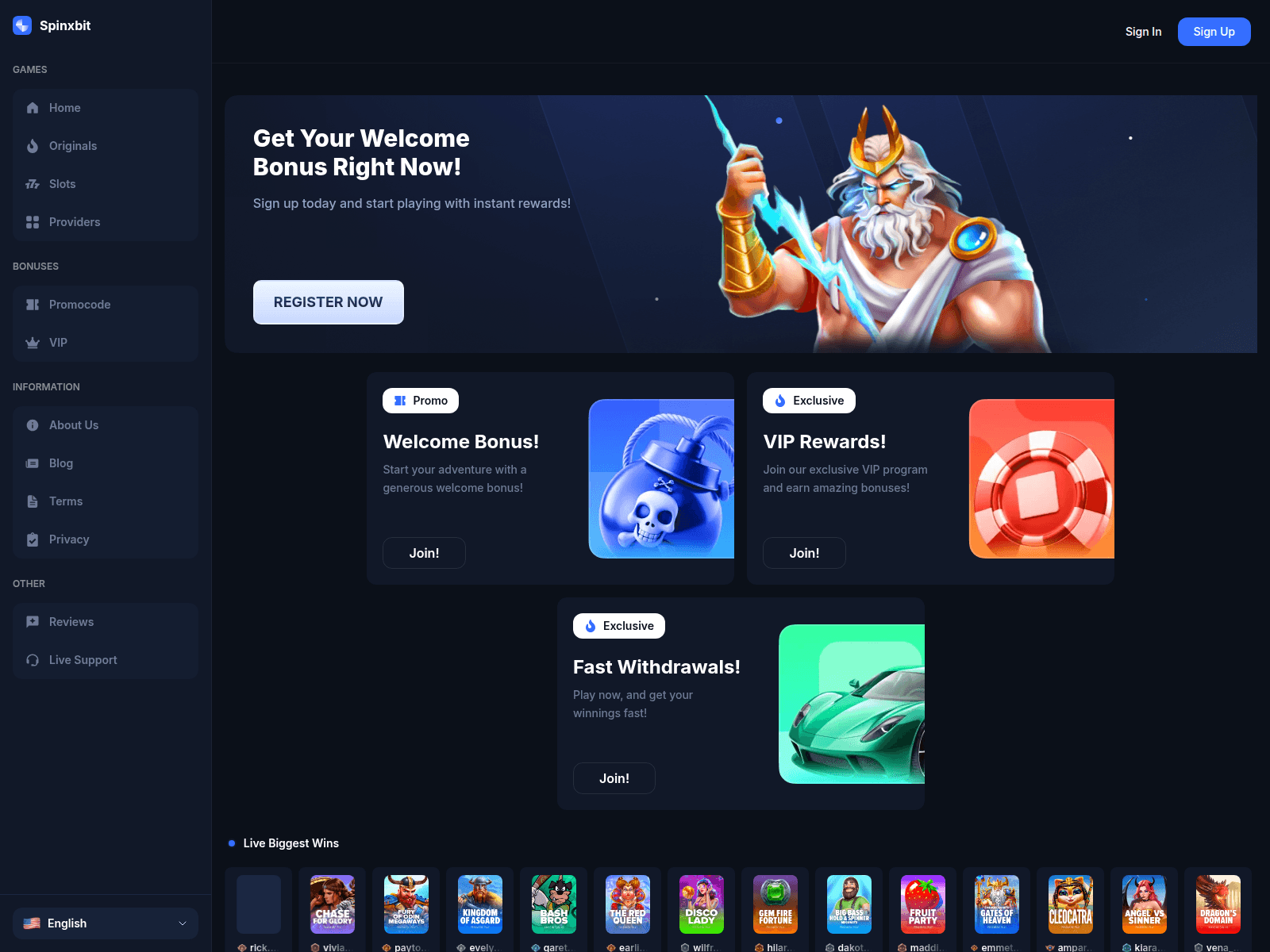 Screenshot of spinxbit.com