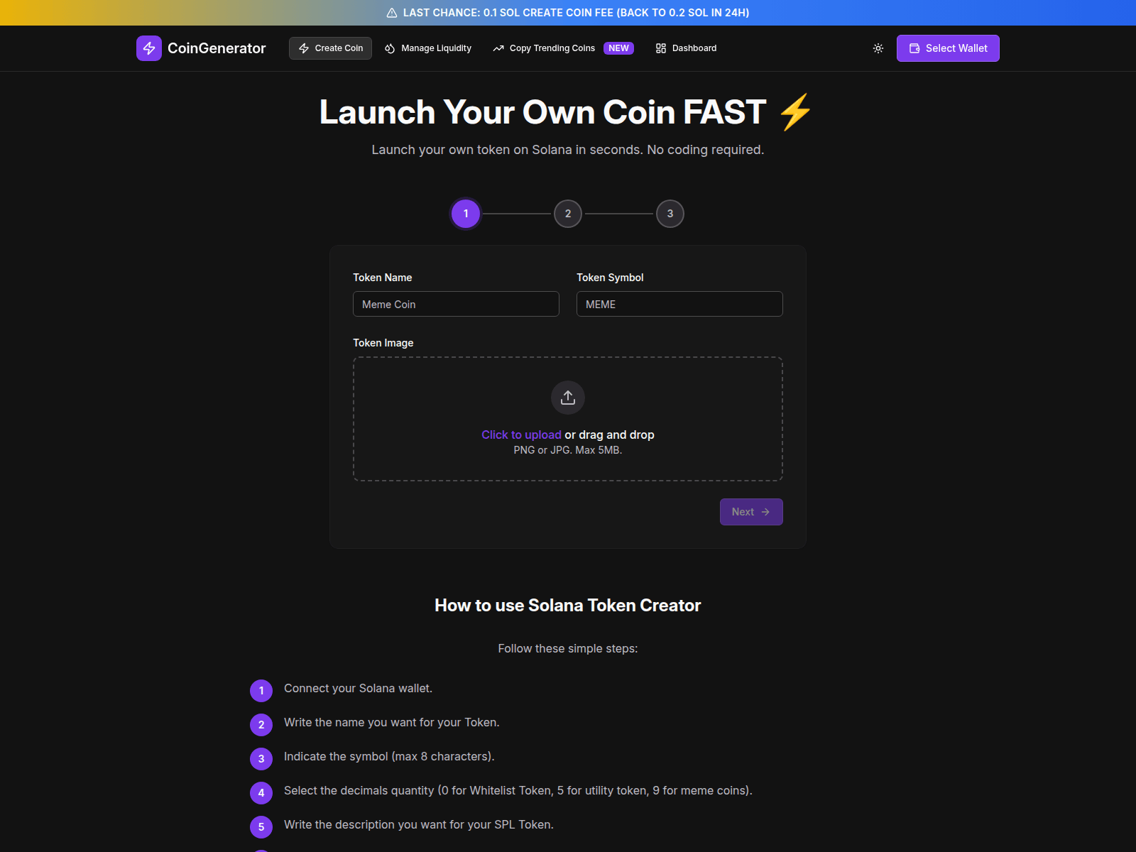 Screenshot of coin-generator.app