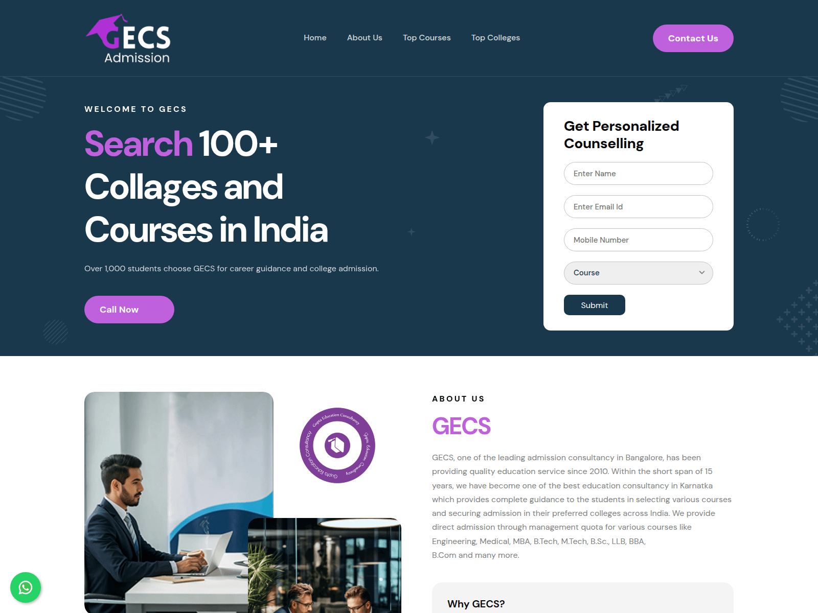 Screenshot of gecsadmission.com
