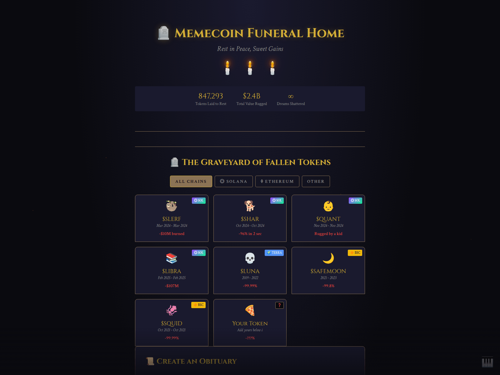 Screenshot of memecoinfuneralhome.lol