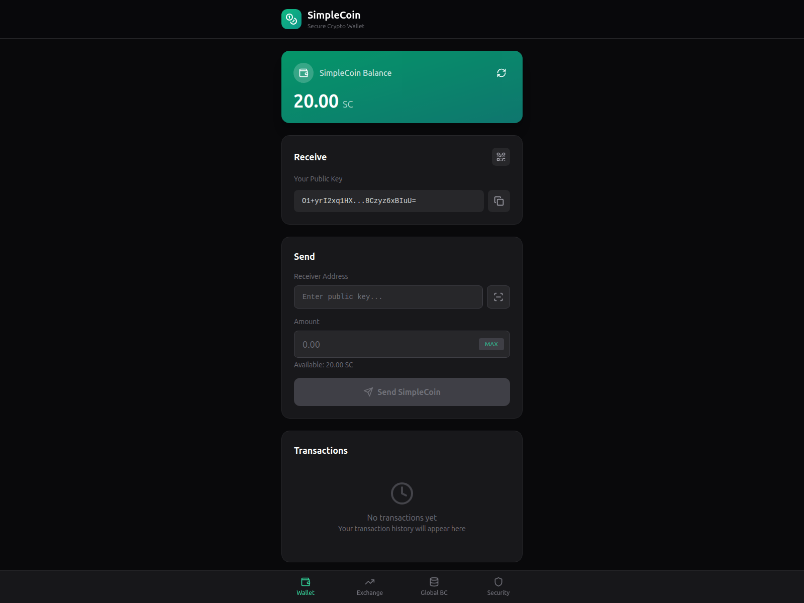 Screenshot of simplecoin.live