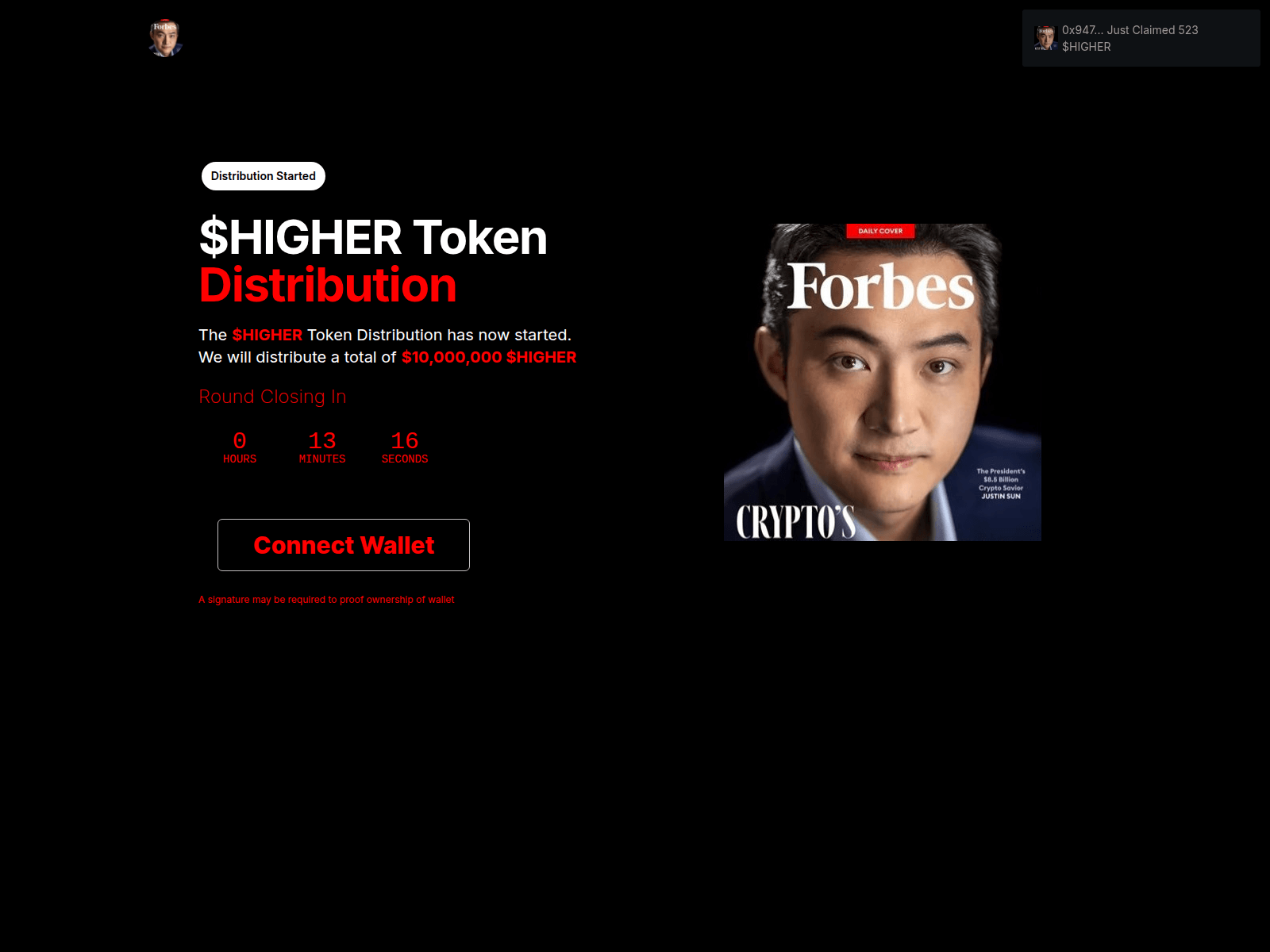 Screenshot of justinsun-allocation.xyz