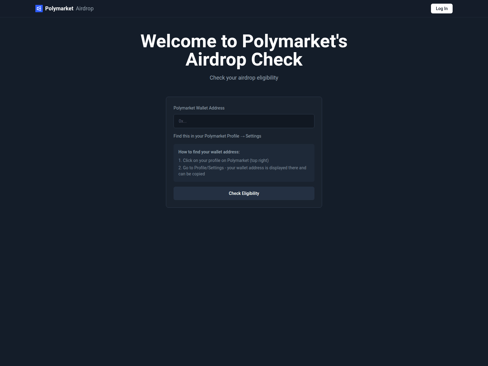 Screenshot of polymarket-airdrop-eligibility.com