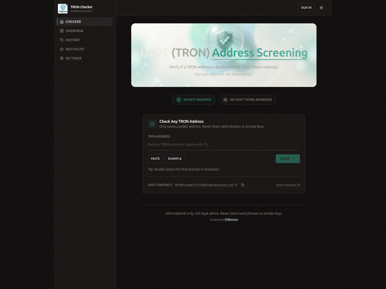 Screenshot of usdt.chikocorp.com