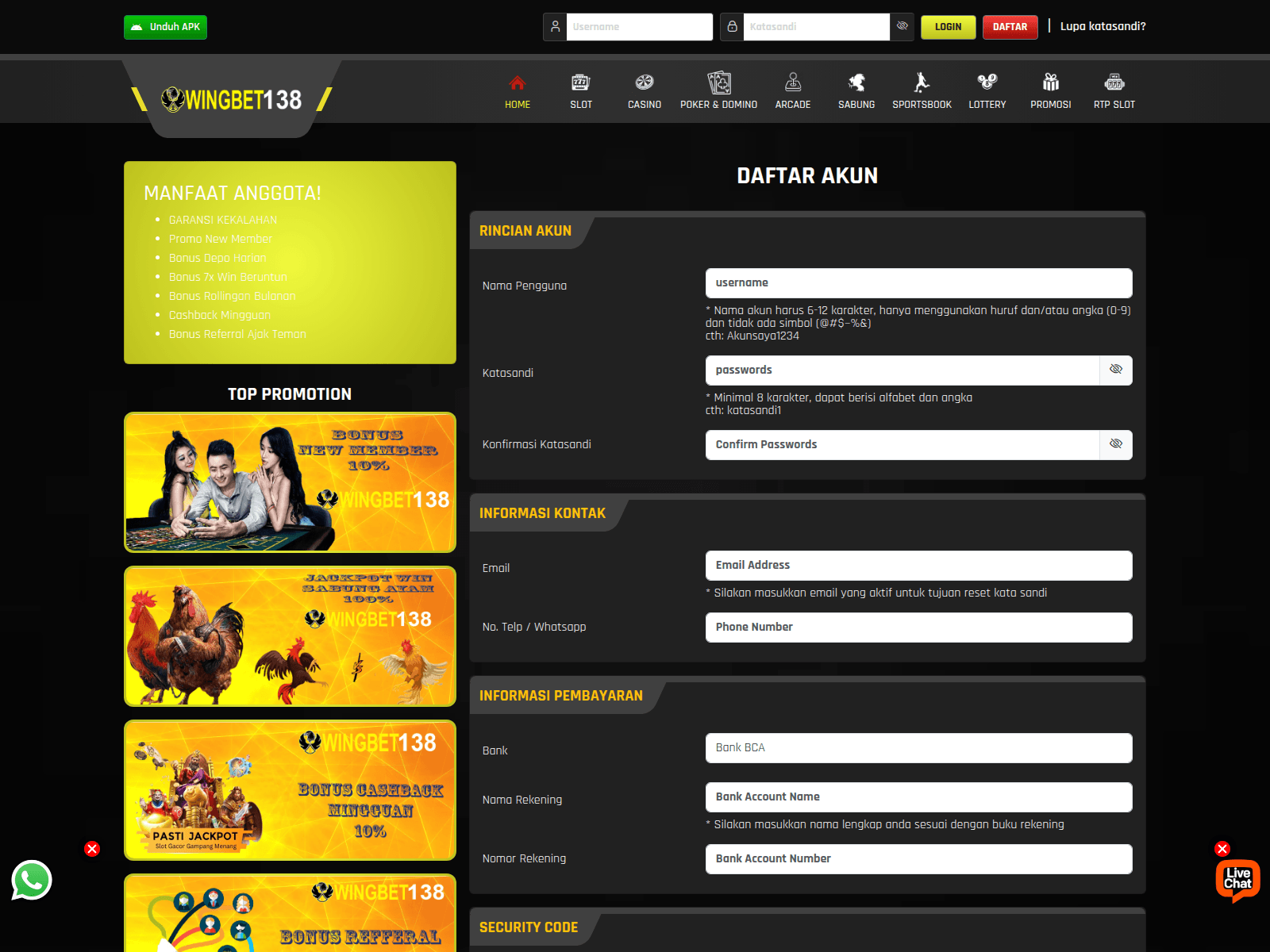 Screenshot of vpn-61.store/daftar