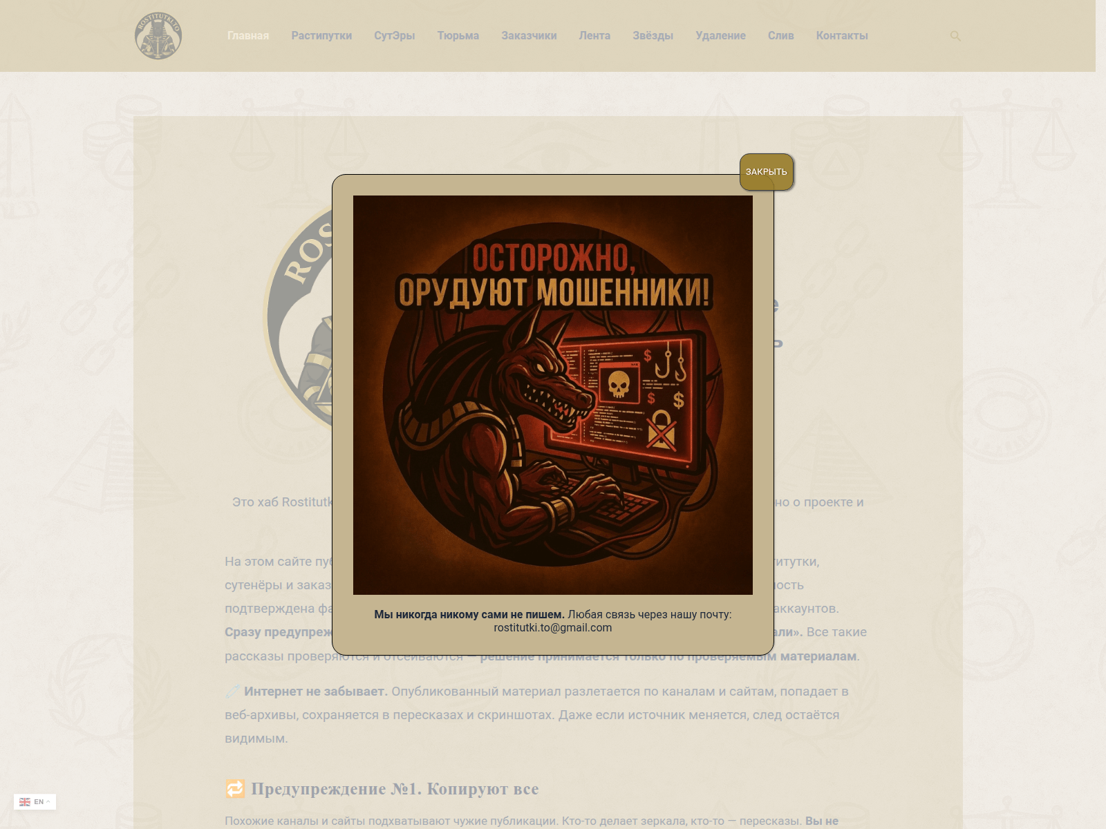 Screenshot of www.rostitutki.to