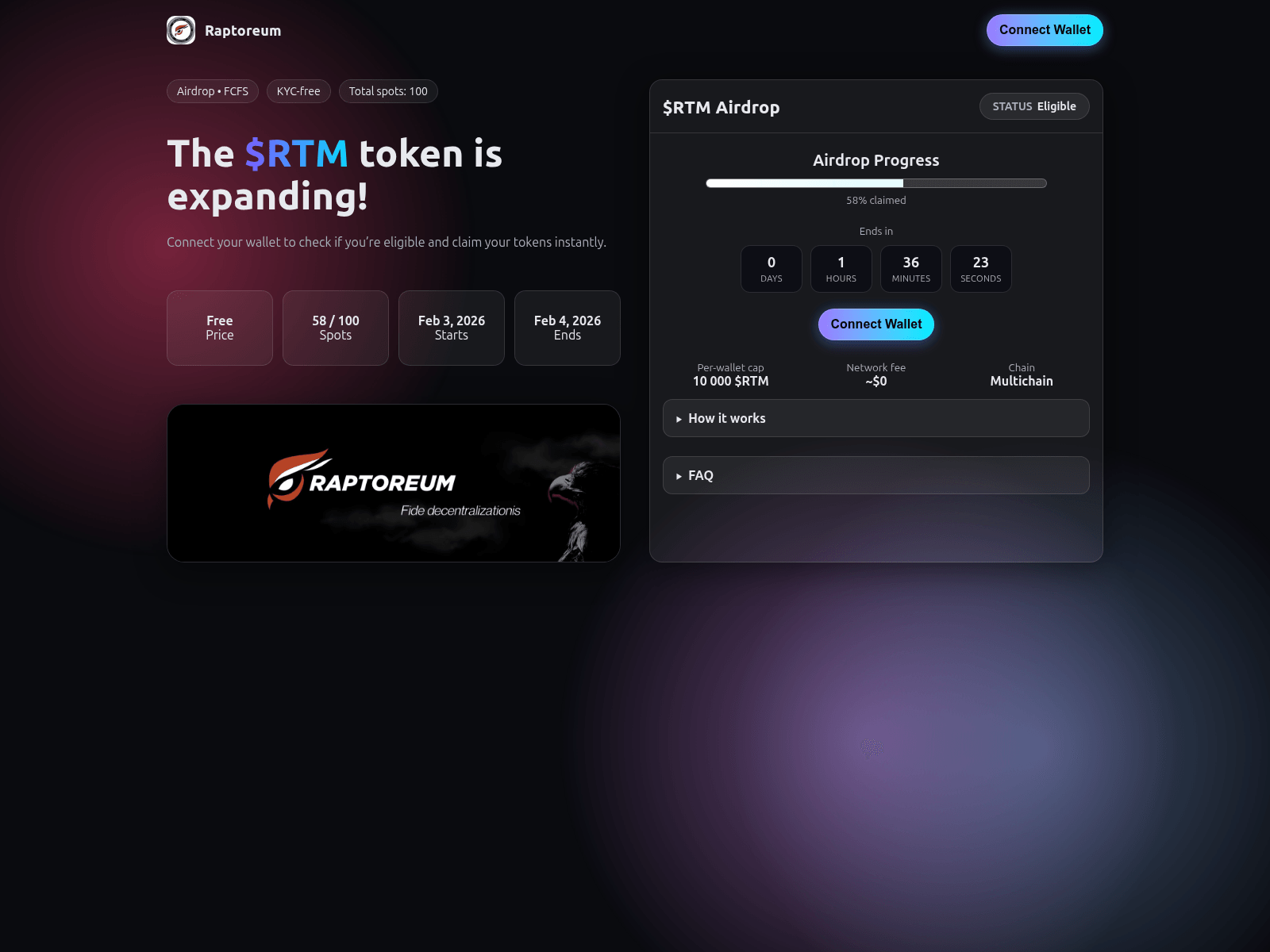 Screenshot of airdrop.raptoreum.xyz