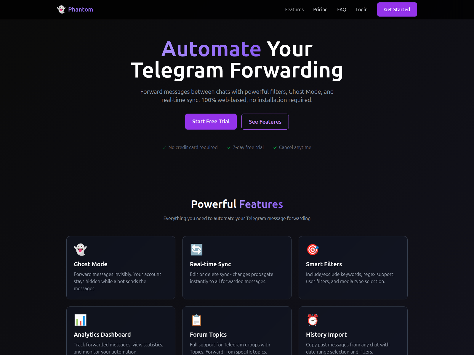 Screenshot of phantomforwarder.com