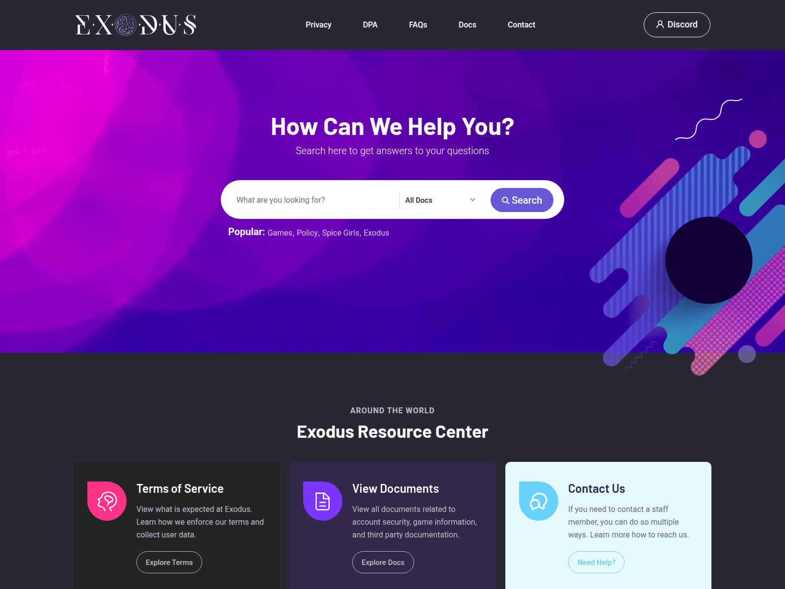 Screenshot of www.help.exodus-gaming.com