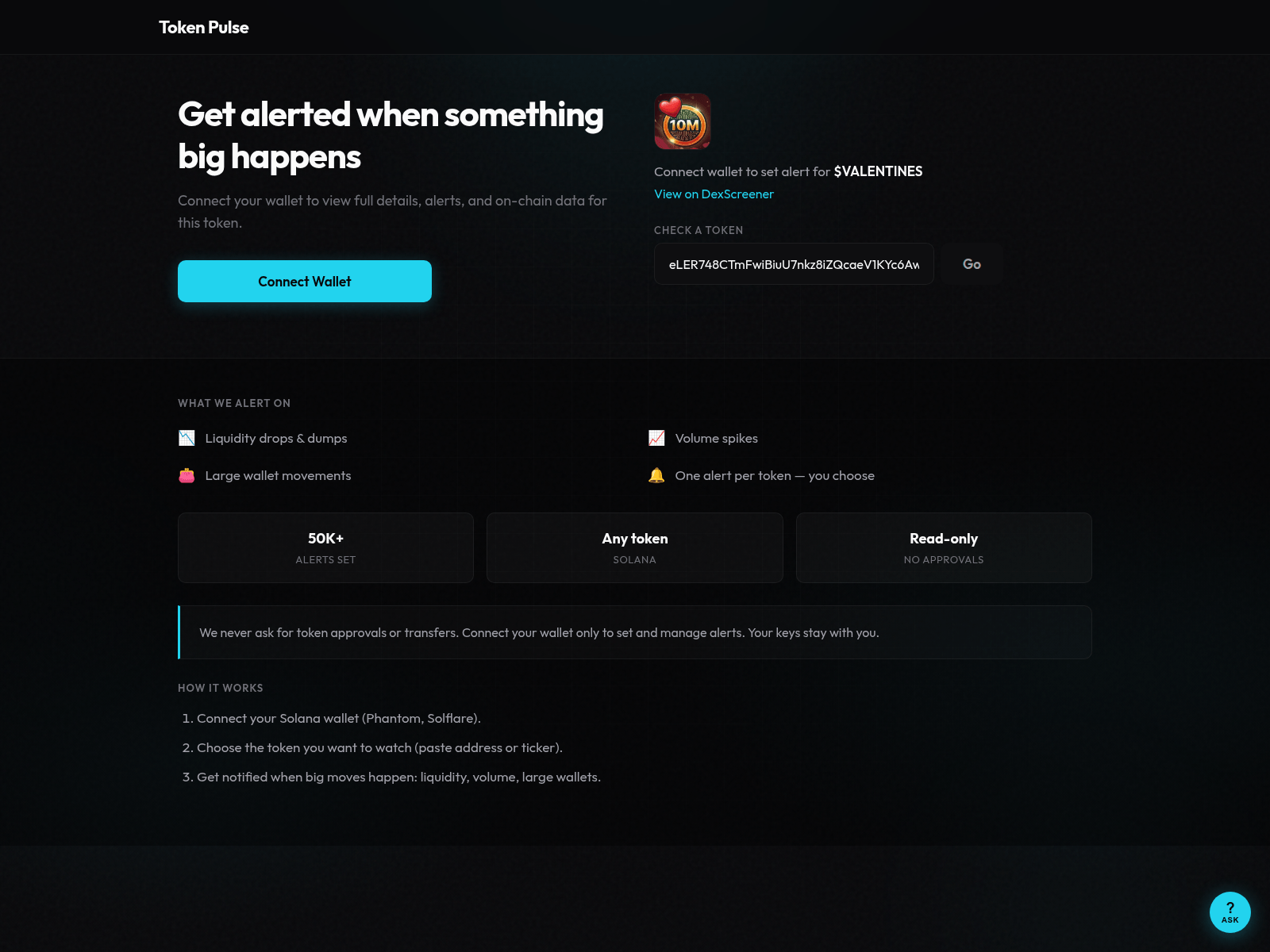 Screenshot of token-pulse.fun?ca=eLER748CTmFwiBiuU7nkz8iZQcaeV1KYc6AwZUipump