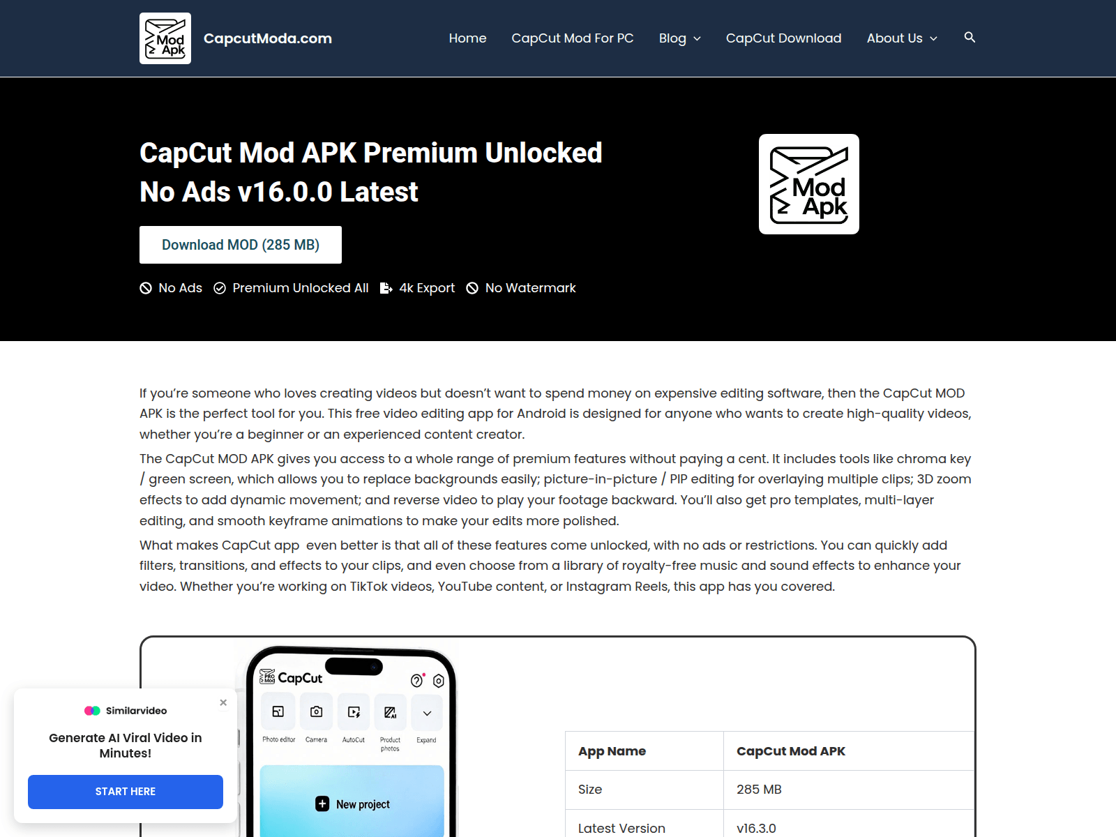 Screenshot of capcutmoda.com
