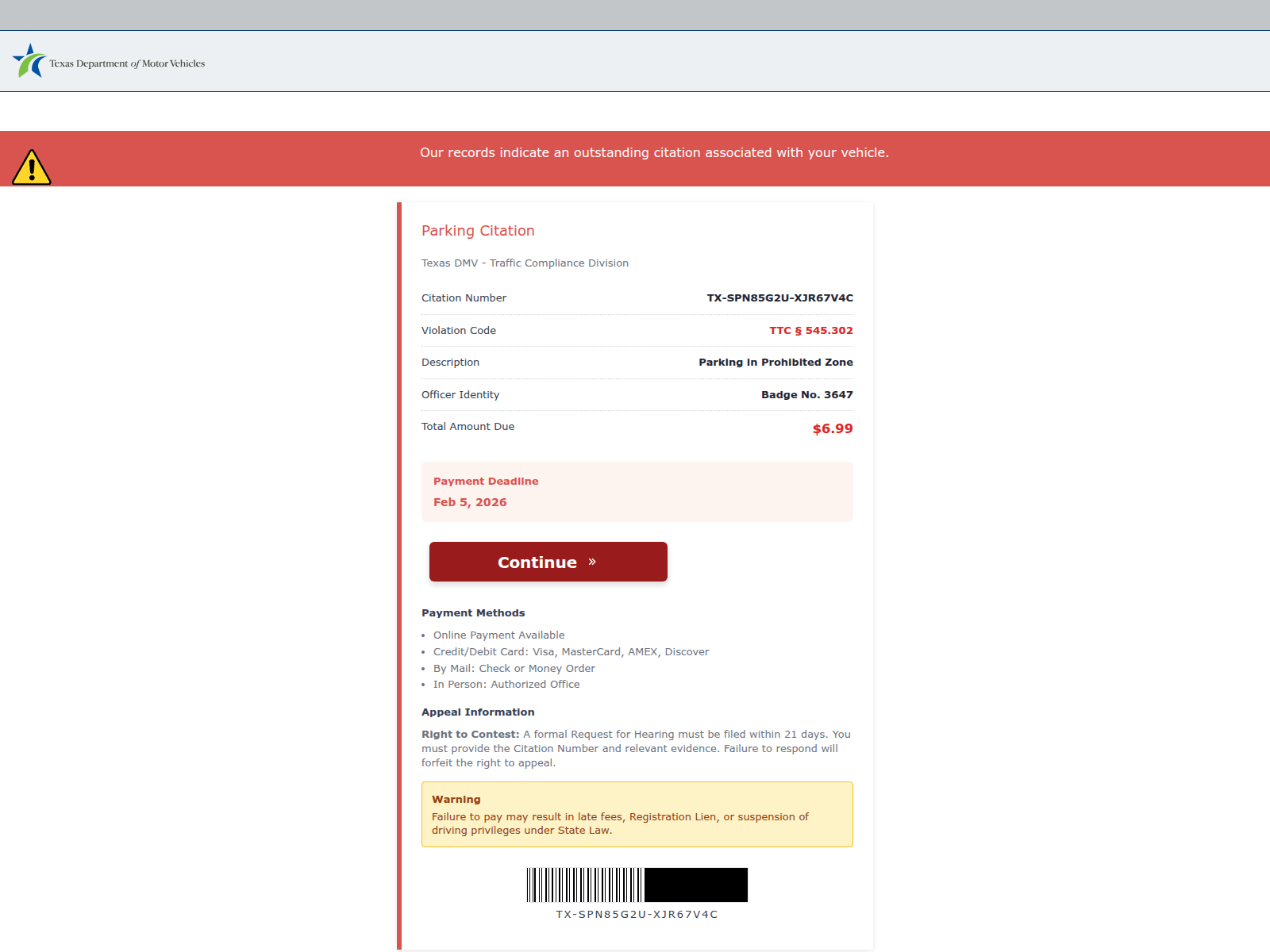 Screenshot of txdmv.fxvjb.cc
