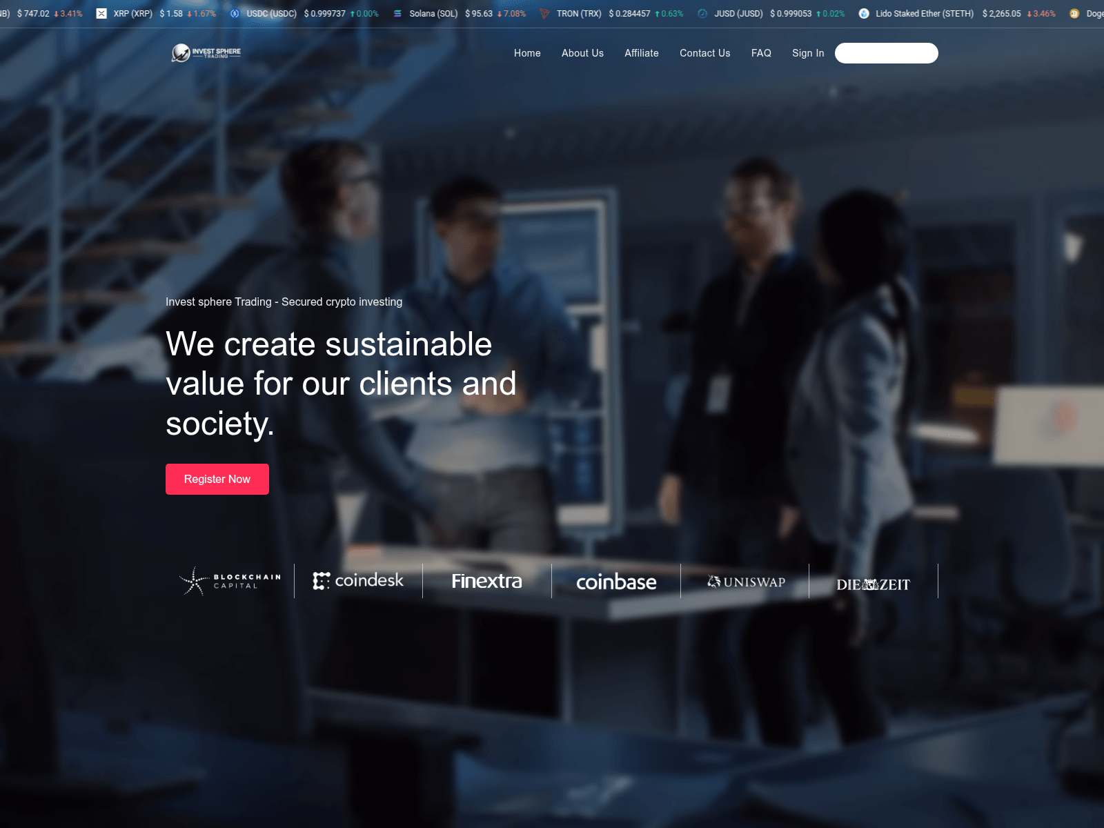 Screenshot of investspheretrading.com